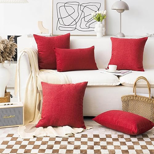 Miniatura 4 de Home Brilliant - Fundas de almohada de lino (2 unidades), Burgundy, 18" x 18"