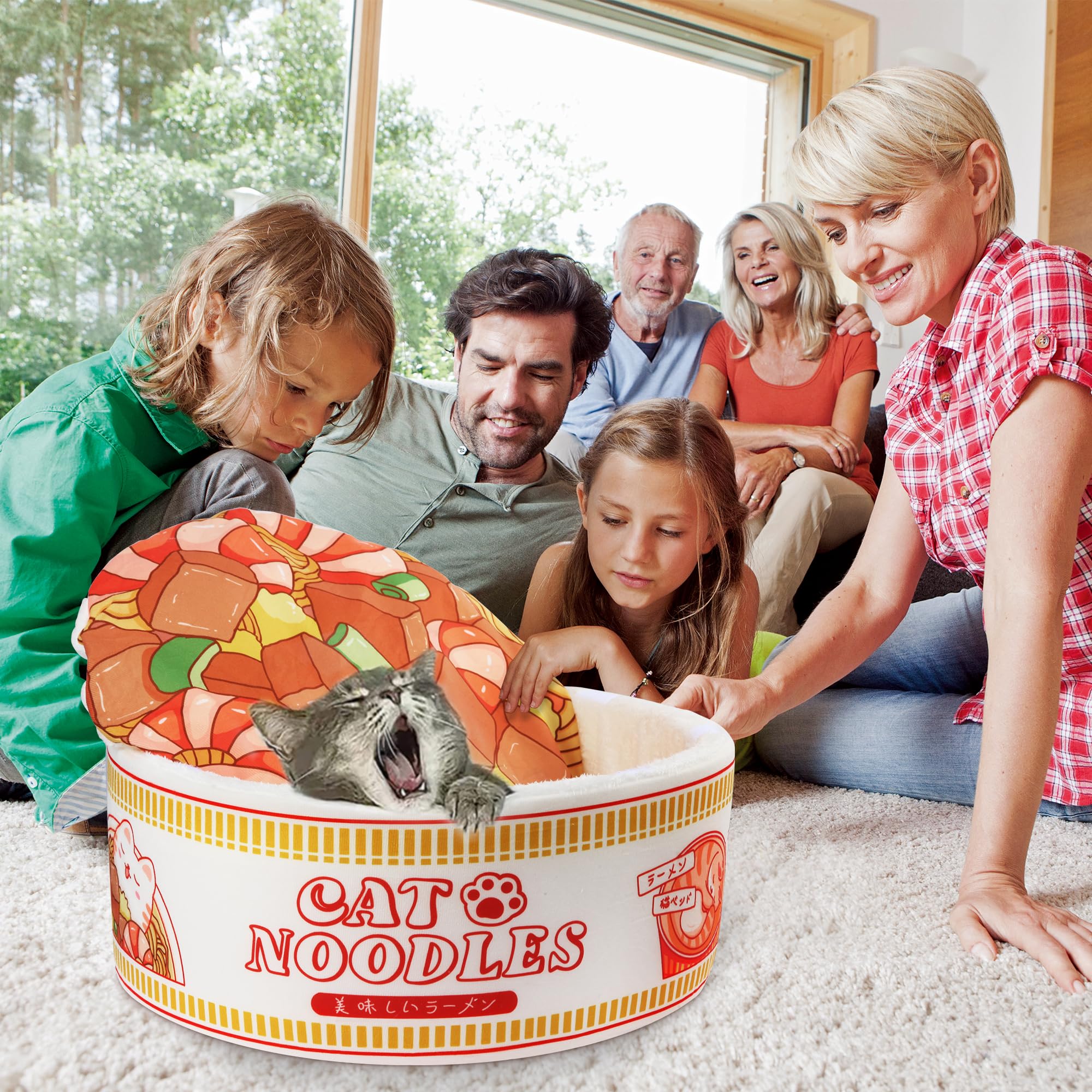 寵幸 Legowisko dla psa i kota z makaronem ramen, utrzymuje ciepło i jest super miękkie, kreatywne gniazdo dla kotów domowych, zdejmowana, nadająca się do prania, poduszka dla małych, średnich i dużych
