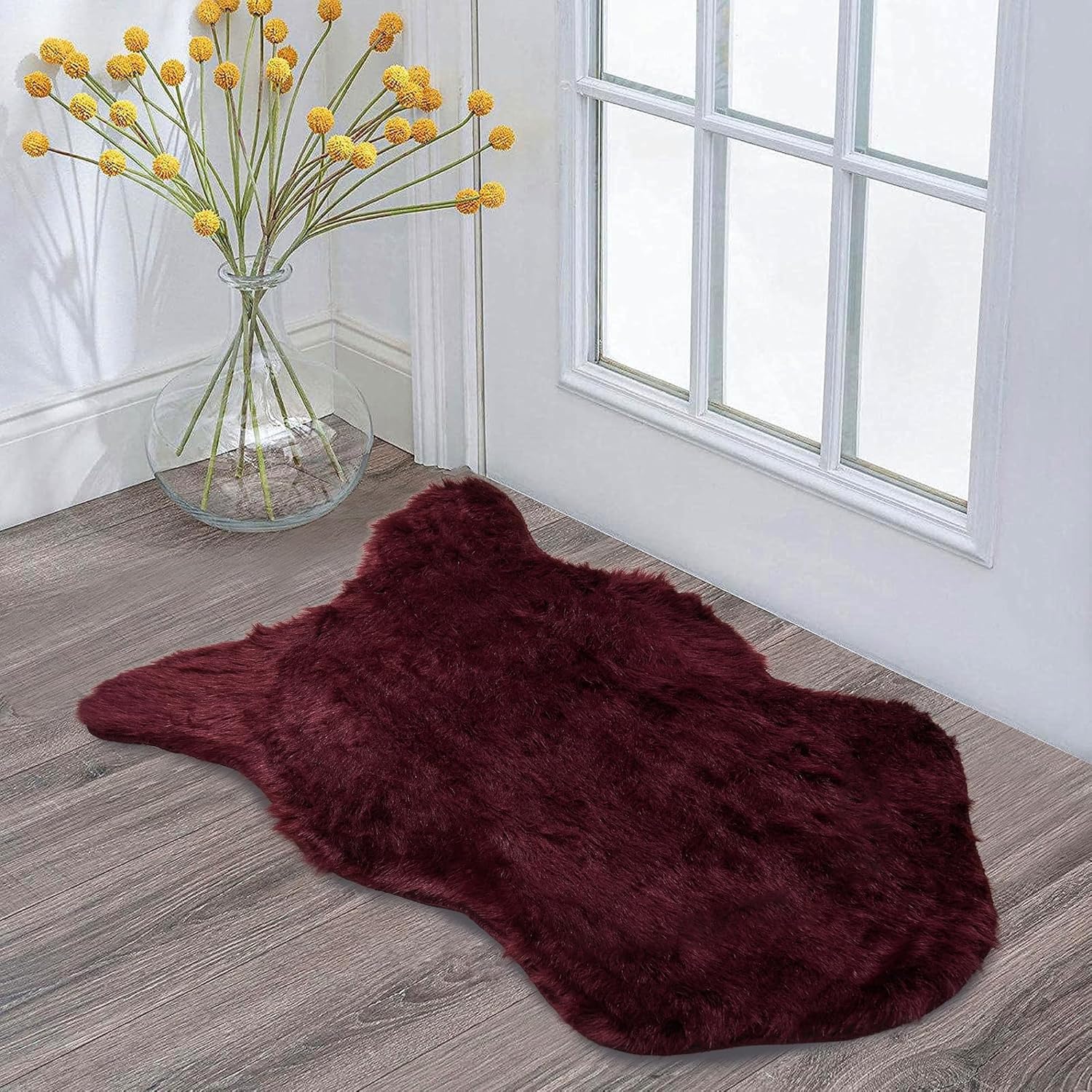 Home Soft Things Long Hair Faux Fur Rug, Ultra Soft Fluffy Shag Carpet for Sofa Bedroom Living Room, Plush Irregular Fuzzy Area Rug for Floor Mat Luxury Decor, Rhododenndron, 24" x 36"