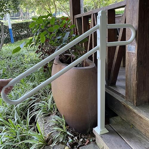 Miniatura 5 de Pasamanos de hierro forjado de un solo poste de 28 a 8.5 pulgadas de largo x 35.5 pulgadas de alto para exteriores de 1 a 3 escalones, barandillas