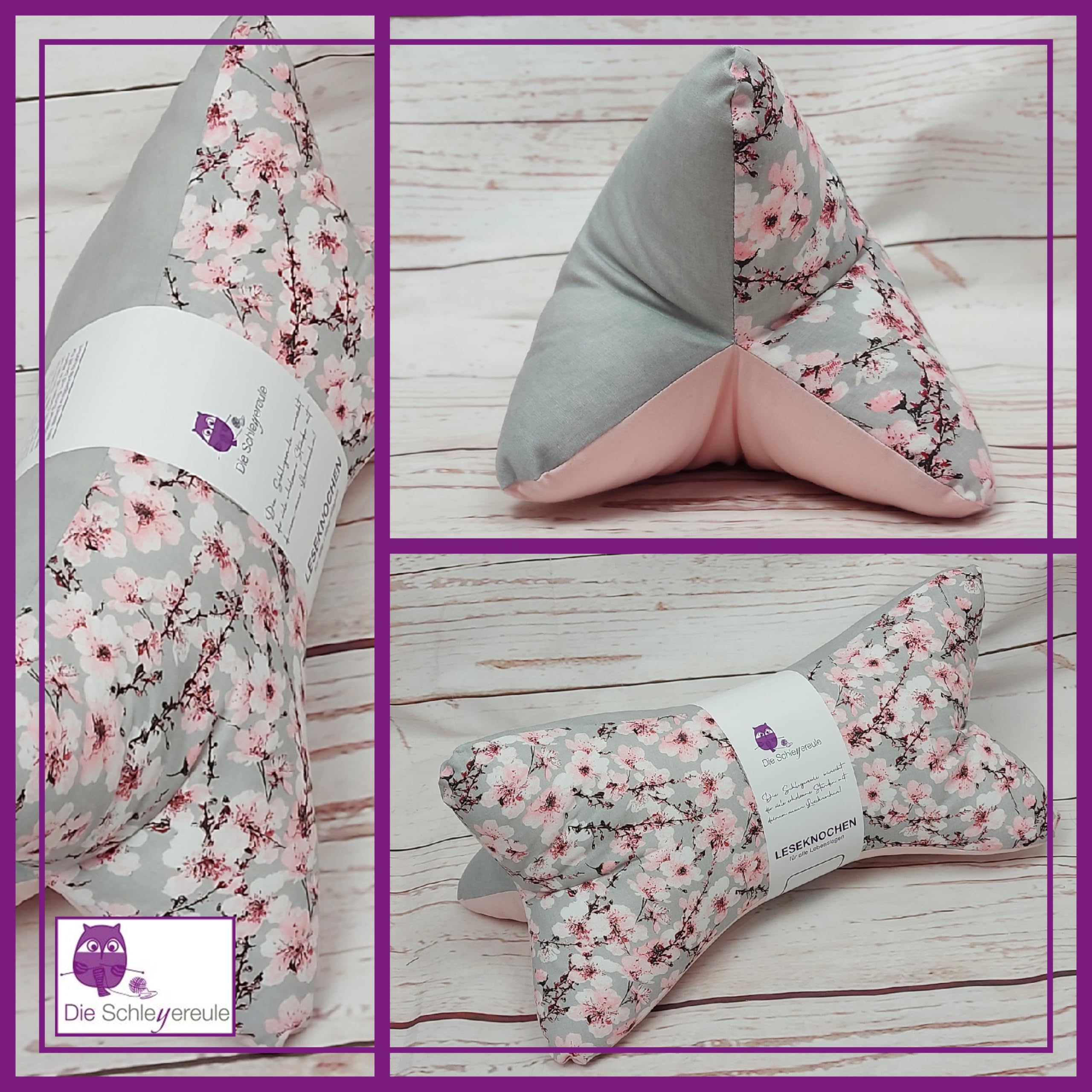 Leseknochen Blumen Nackenkissen floral Handmade in Deutschland Baumwolle waschbar ergonomisch Nackenrolle Lesekissen Sakura