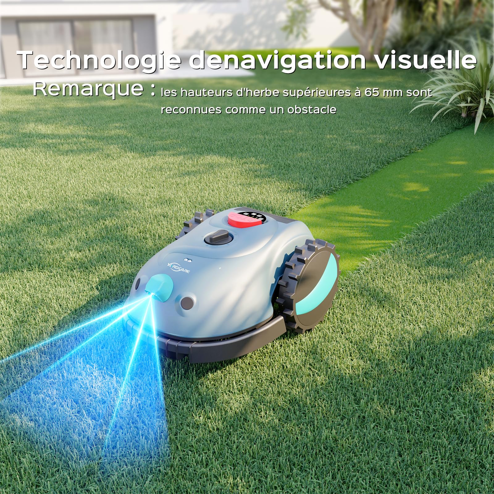 YARDCARE V100 Robot Tondeuse sans Fil Périphérique avec Navigation Visuelle, Détection d'obstacles 150, Robot Tondeuse Gazon avec Batterie(4Ah), Peigne à Herbe, Lames de Rechange