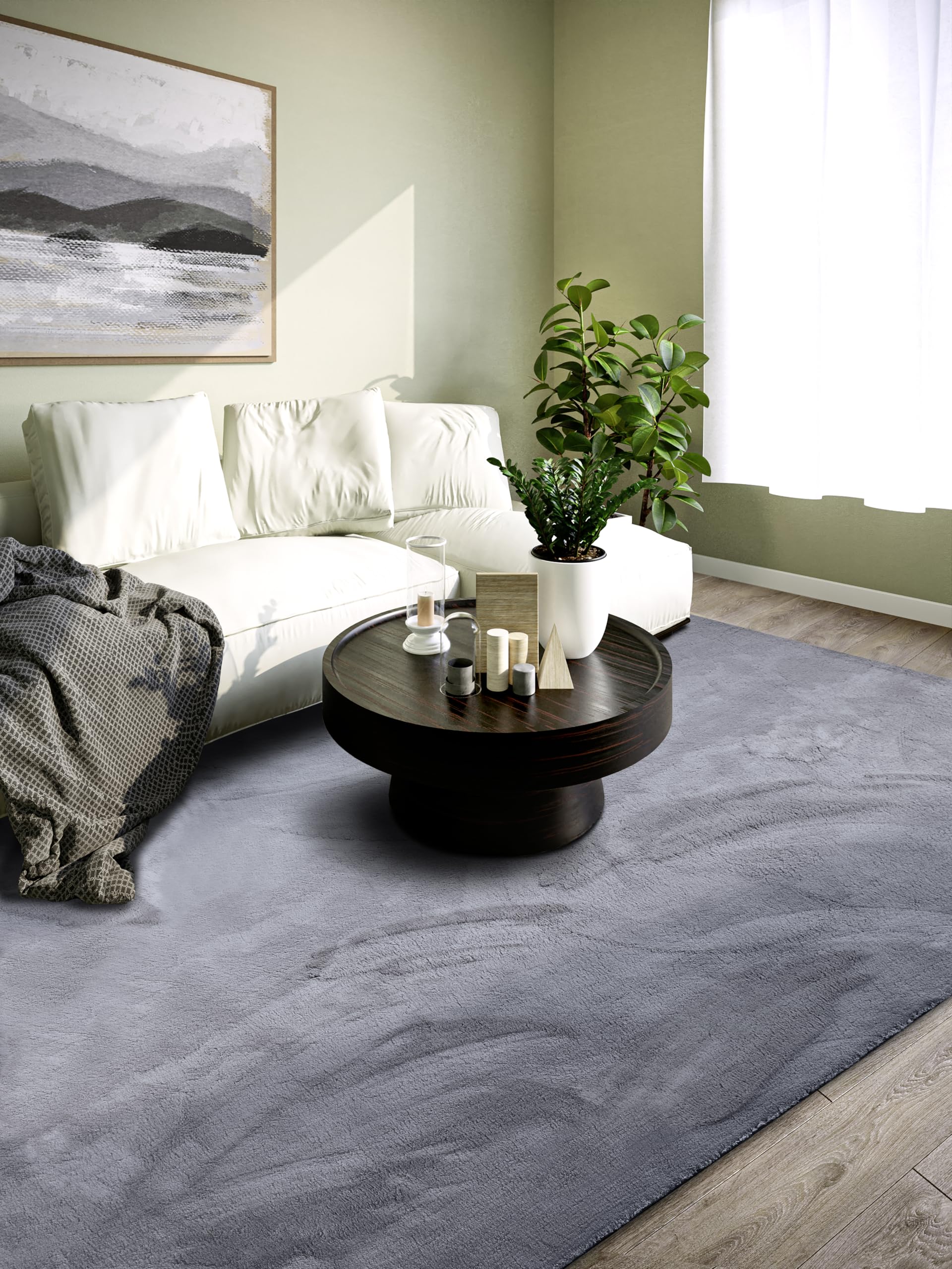 Villeroy & Boch Tapis shaggy Leon - Tapis de salon à poils longs moelleux - Couleur unie douce - Facile d'entretien - Pour salon, salle à manger, chambre à coucher, chambre d'hôtes - Anthracite - 200