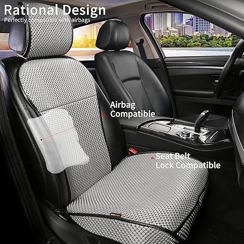 Miniatura 20 de Auto Newer Luxury Breathable Car Seat Cover Fit Four Seasons, Universal Front of Car Seat Cushions, Bottom Seat Covers of Full Wrapped Beige-2pcs