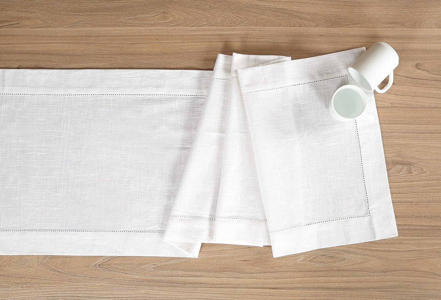 White Table Runner 90 Inch in Textured cotton slub With