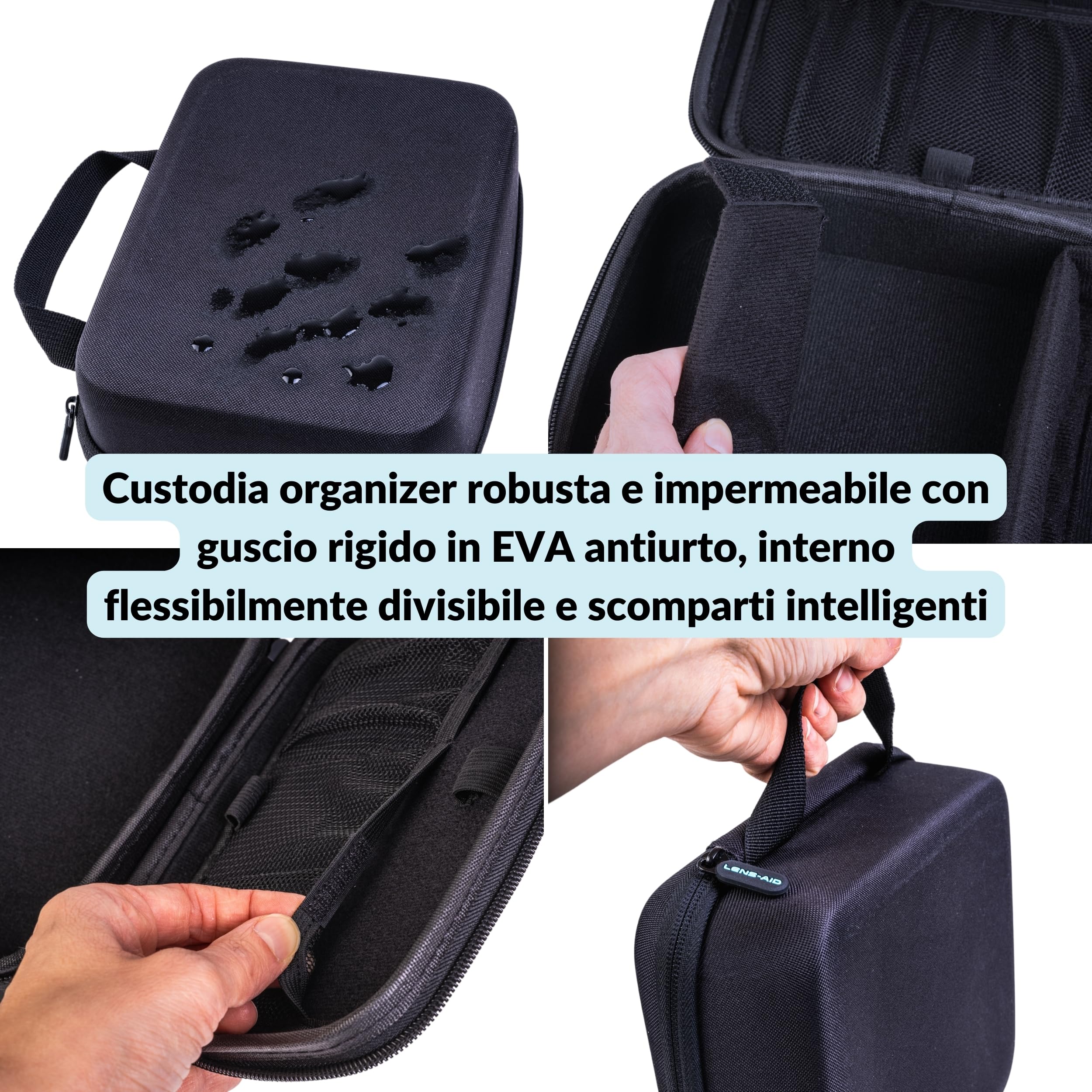 LENS-AID Custodia Rigida Organizer per Accessori Tecnici – Hard Case Protettivo per Cavi USB, Batterie, Hard Disk, Powerbank e Adattatori, Ideale per Viaggi
