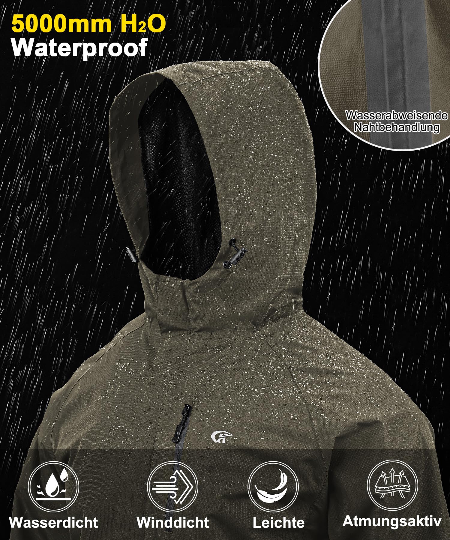 Huayuzh Chubasquero para hombre impermeable transpirable ligero cortavientos delgado impermeable plegable bicicleta camping senderismo