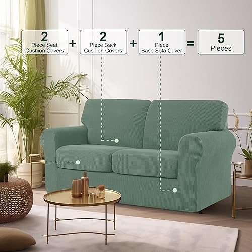 Vista 235 de CHUN YI - Funda elástica para sillón (3 piezas), funda para sofá de 1 plaza con un respaldo y cojín separado con banda elástica, tela jacquard