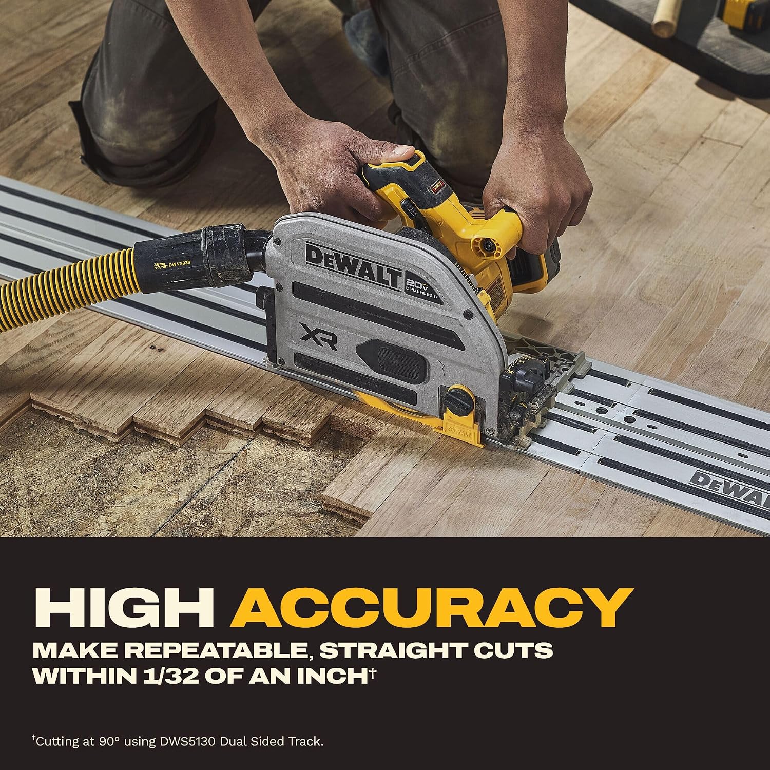 DEWALT 20V MAX XR 6-1/2 in Track Saw Kit with Tracks, Battery (DCS525STWW1) | Includes 8Ah Battery, Charger, 2 x 30 In. Plunge saw tracks, Track connecting rod, 48T blade, Guard rail, Wrench, Kit bag