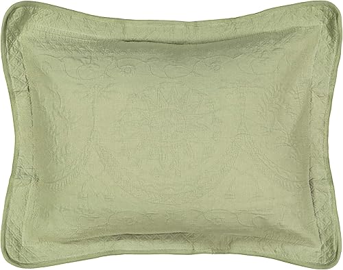 King Charles - Funda de almohada decorativa moderna de matelasse floral, 100% algodón, transpirable, funda estándar (20 x 26 pulgadas), salvia