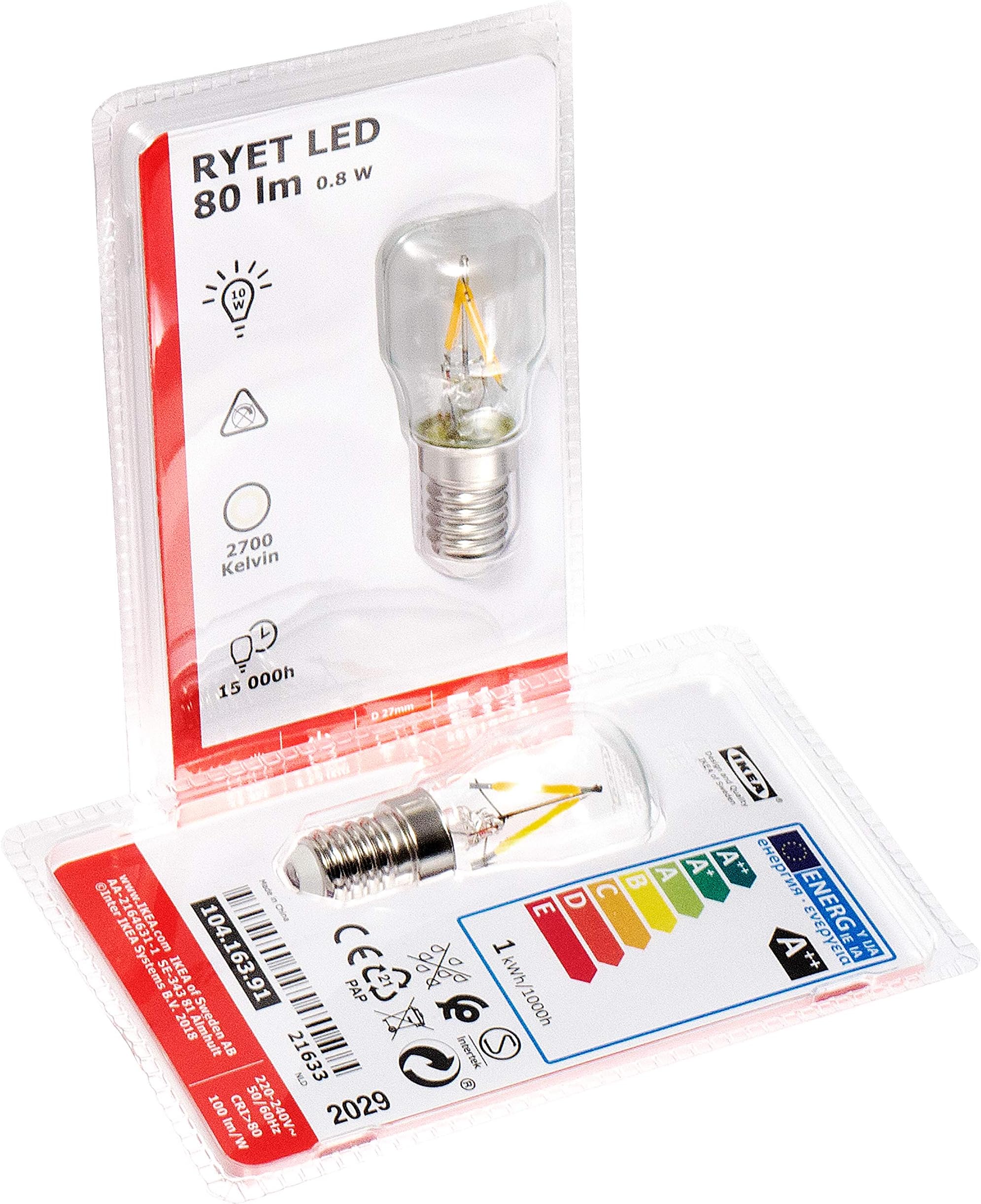 Ikea RYET E14 LED Filament Sign Bulb, 80 Lumen, 0.8 Watt, 2700 Kelvin - [Set of 2]