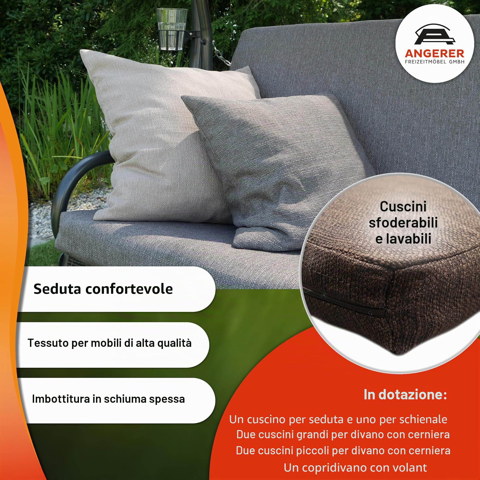 Angerer Drift Smart Dondolo 3 posti Design, Coffee