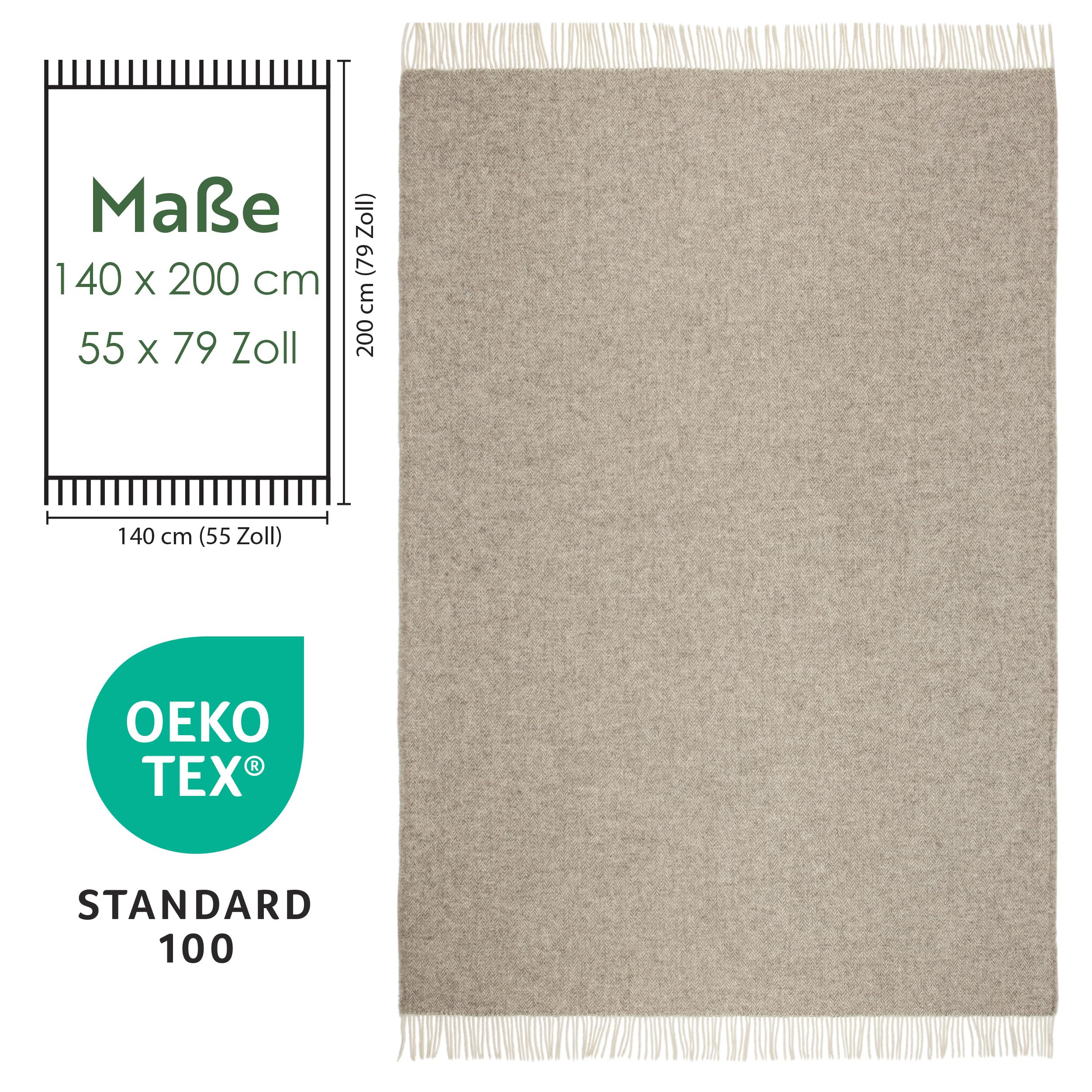 Nostra Zelandia 100% Reine Wolldecke – Warme, atmungsaktive und leichte Wolldecke für Sofa, Bett und Outdoor-Bereich, temperaturregulierender Komfort mit Fransen (Natürlich)