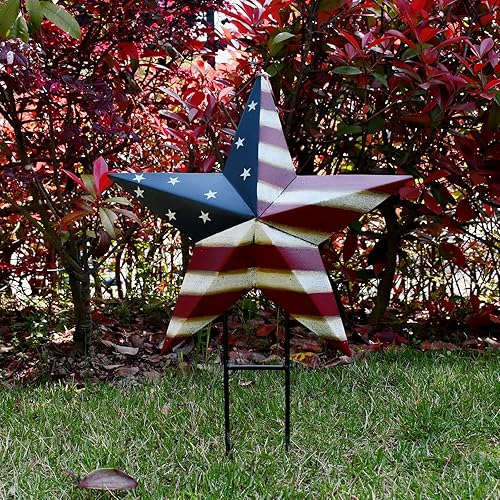 Miniatura 3 de Linfevisi Letrero de metal patriótico con diseño de bandera estadounidense, diseño de estrella de granero en 3D para colgar el 4 de julio, Día de la