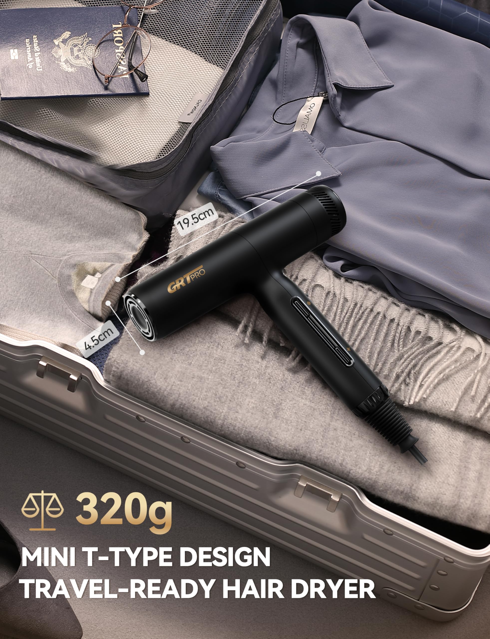 Seche Cheveux Professionnel 2200W Sèche Cheveux Ionique 200Millions D'ions Négatifs 100,000RPM 320g, Sèche-cheveux et accessoires, 4Températures et 3Vitesses pour les Familles