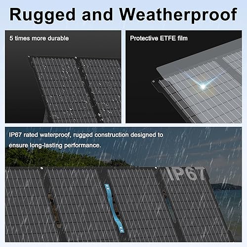 Miniatura 6 de Paneles solares portátiles de 60 W cargadores con salidas USB-C, USB-A y CC, panel solar impermeable IP67 plegable para camping, emergencia