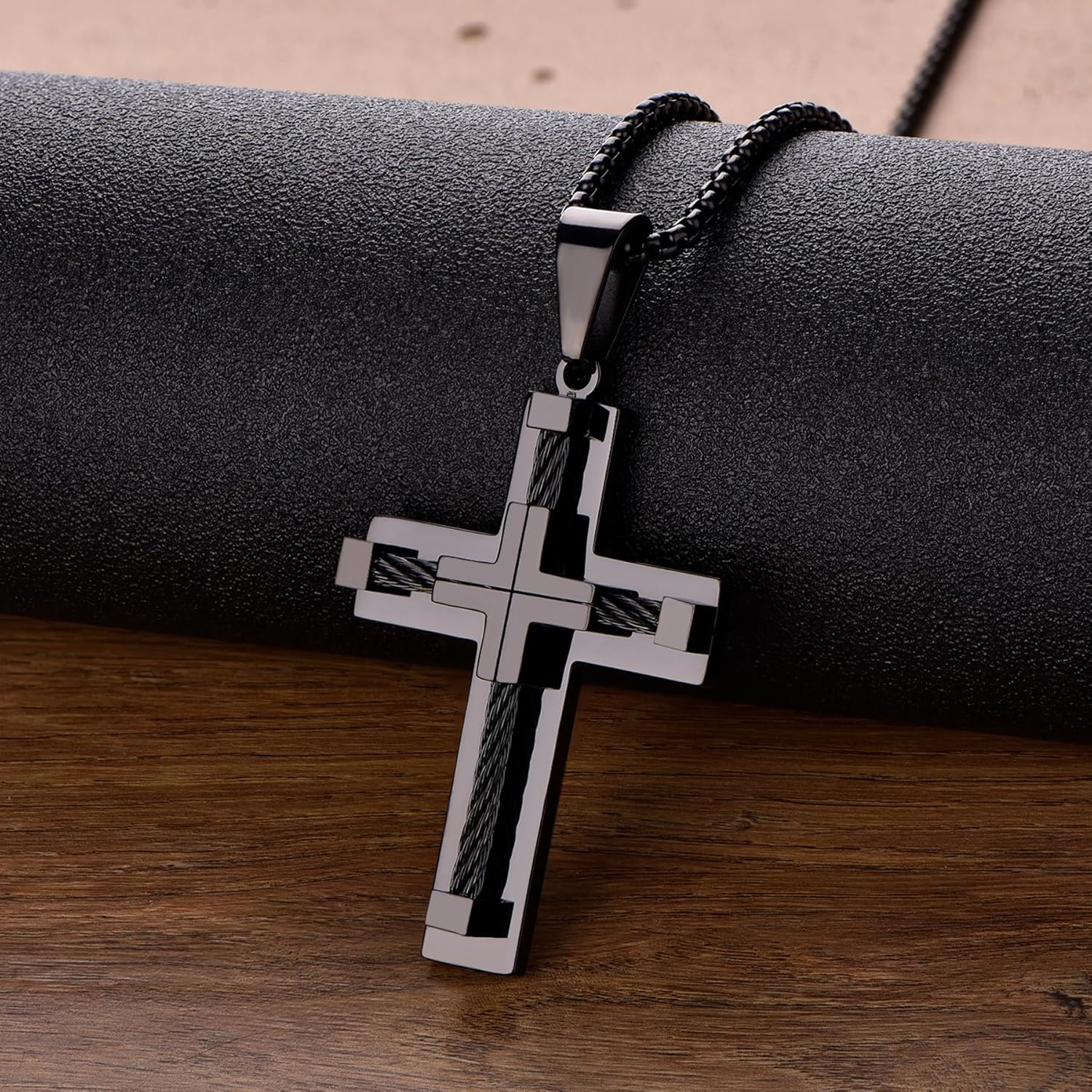 YL Cross Necklace for Men 316L Stainless Steel Jesus Christ Pendant Jewelry Rolo Chain for 20″ 22″ 24″ 26″ 28″ - Image 7