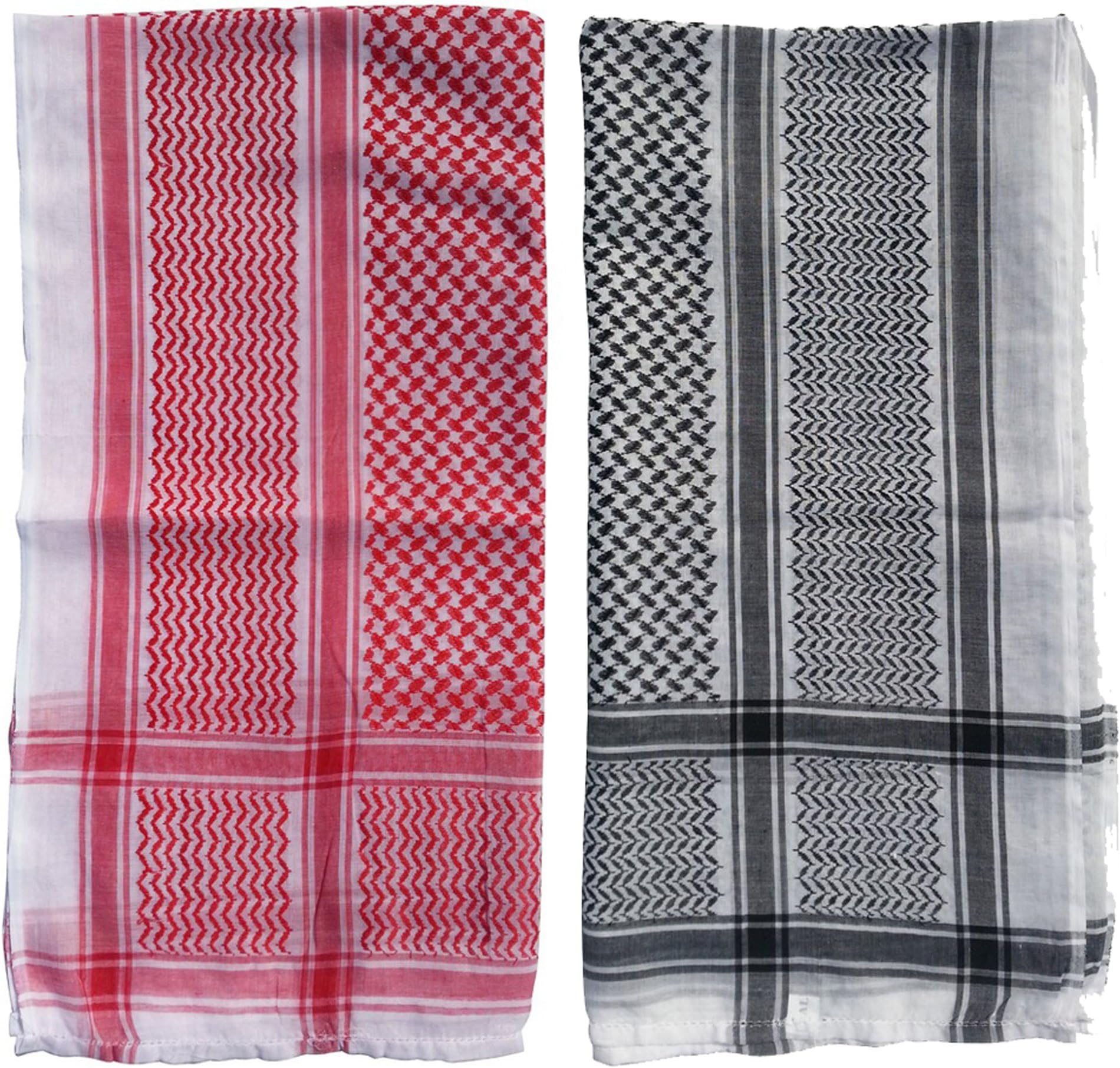 Set of 2 -Red/White & Black/White Keffiyeh Men's Muslim Arafat Scarf Shawl Turban 120x120cm