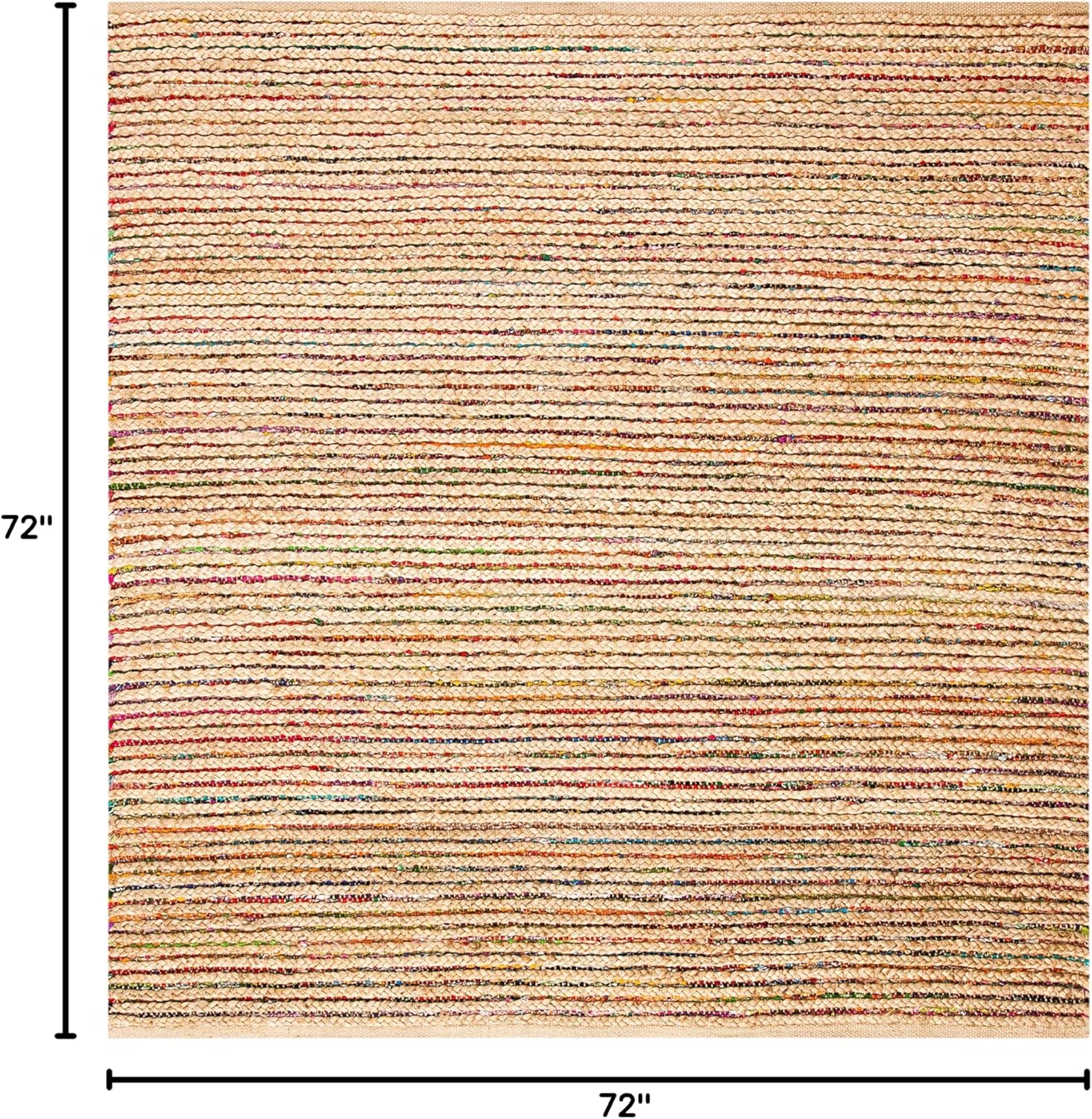 SAFAVIEH Cape Cod Collection Area Rug - 6' Square, Natural & Multi, Handmade Boho Braided Stripe Jute, Ideal for High Traffic Areas in Living Room, Bedroom (CAP307B)