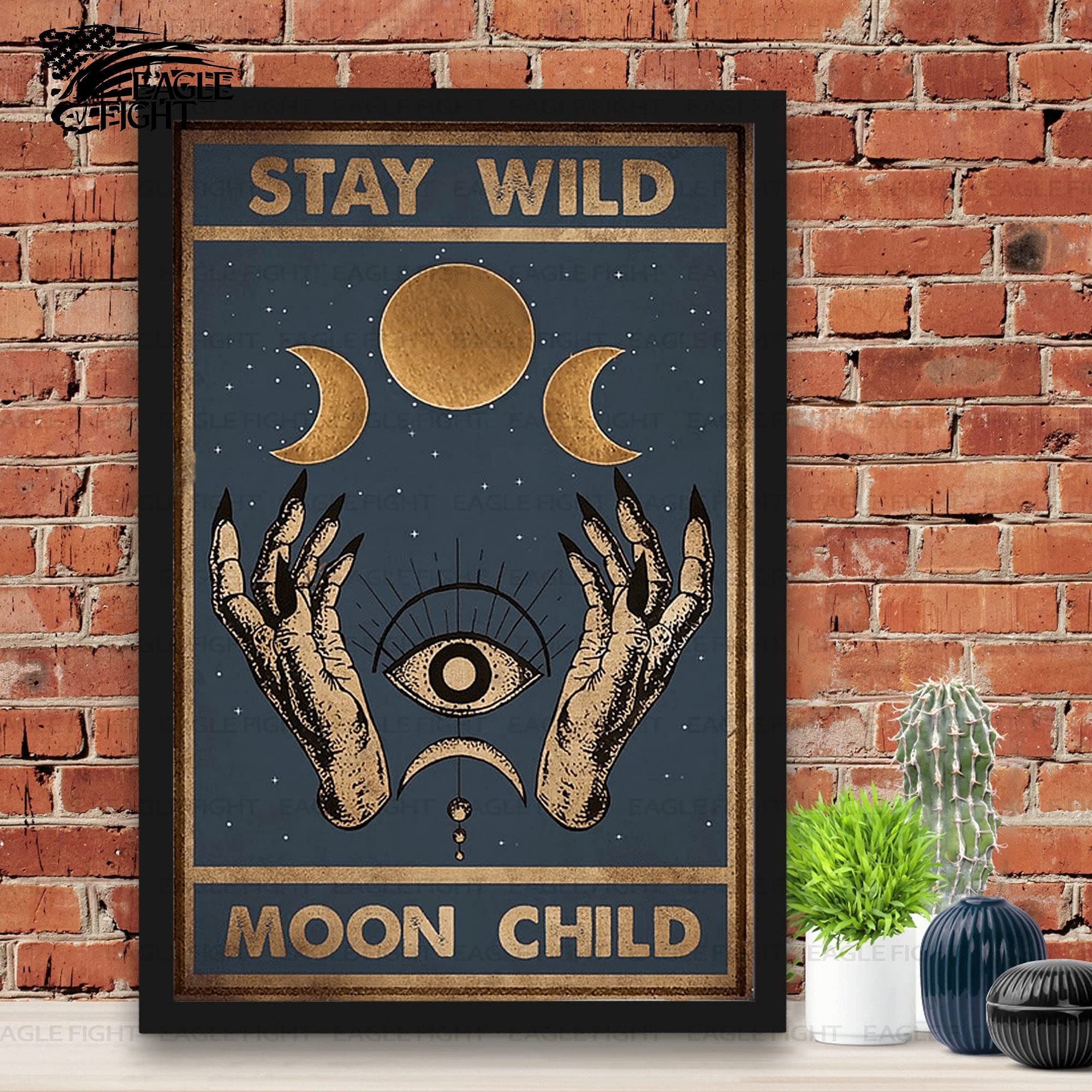 HOUVSSEN Halloween Stay Wild Moon Child No Frame Poster Vintage Hippie Art Full Moon Art Wall Gift Poster Home Decor Metal Tin Signs 8x12 Inch Tin Sign/Poster Metal