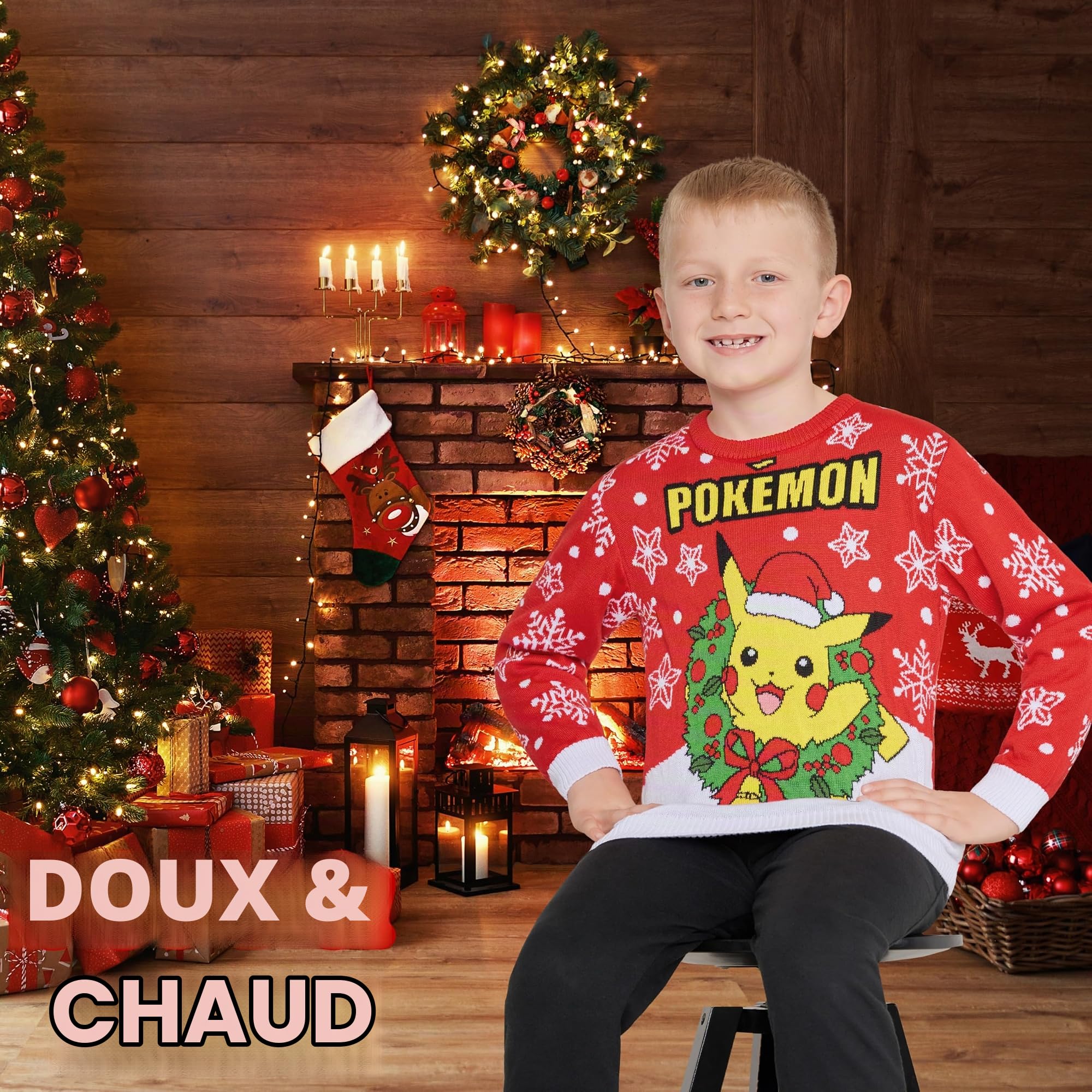 Pokémon Pull de Noel Garcon, Tricoté Sweat de Noel Enfant Mixte - Cadeau Garçon