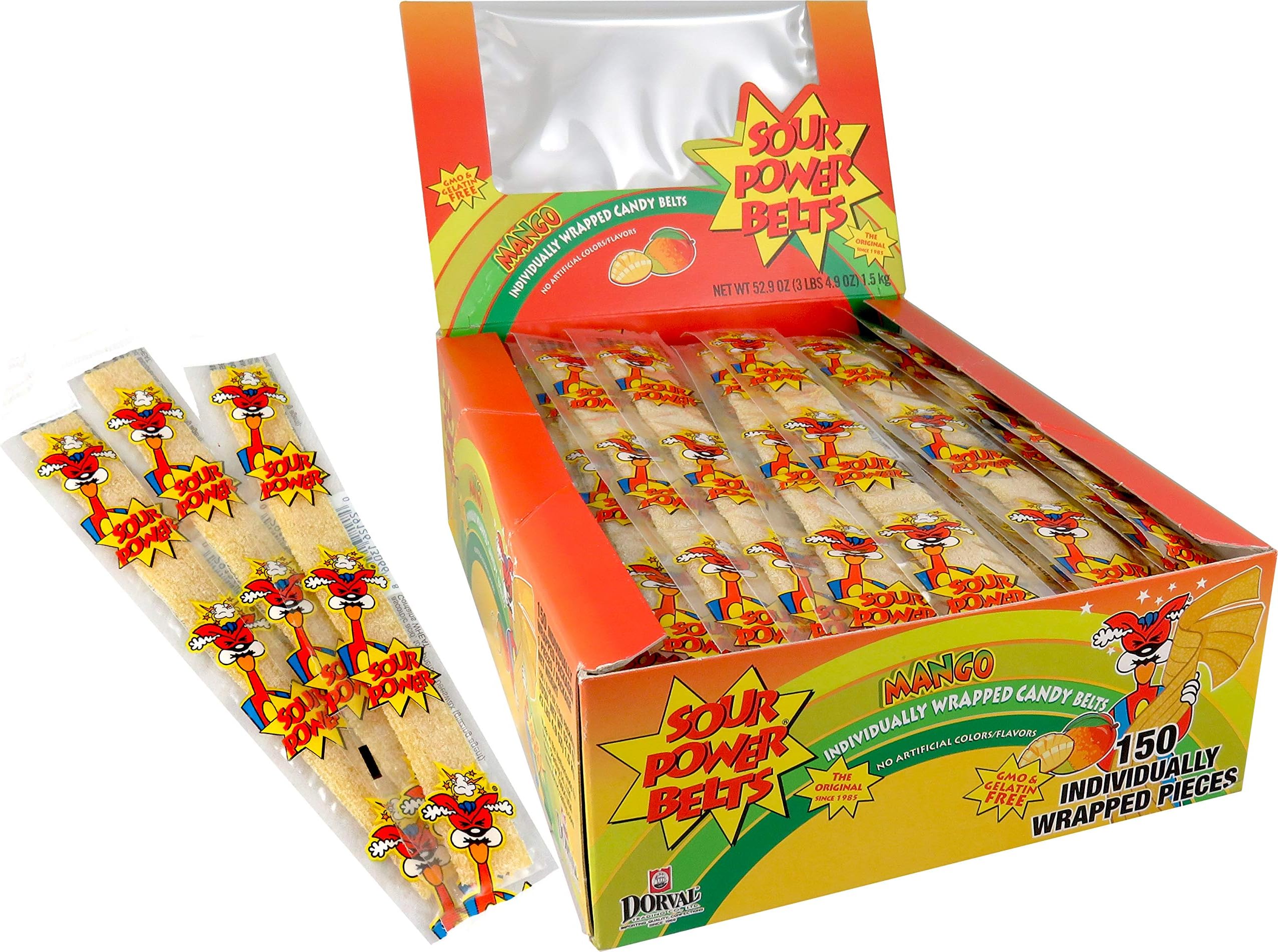 Sour PowerMango Individually Wrapped Belts, Mango, 150Count