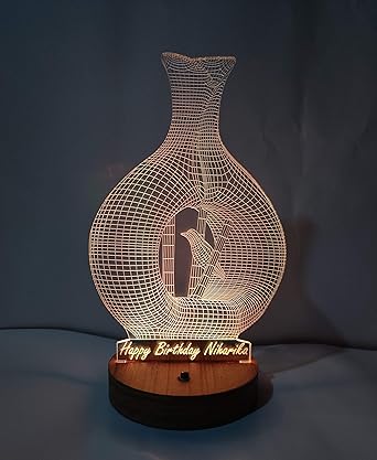 DESIGN ELLE Wood 3D Illusion Led Lamp Personalised With Any Text Or Name (Multi With Remote, Nest)