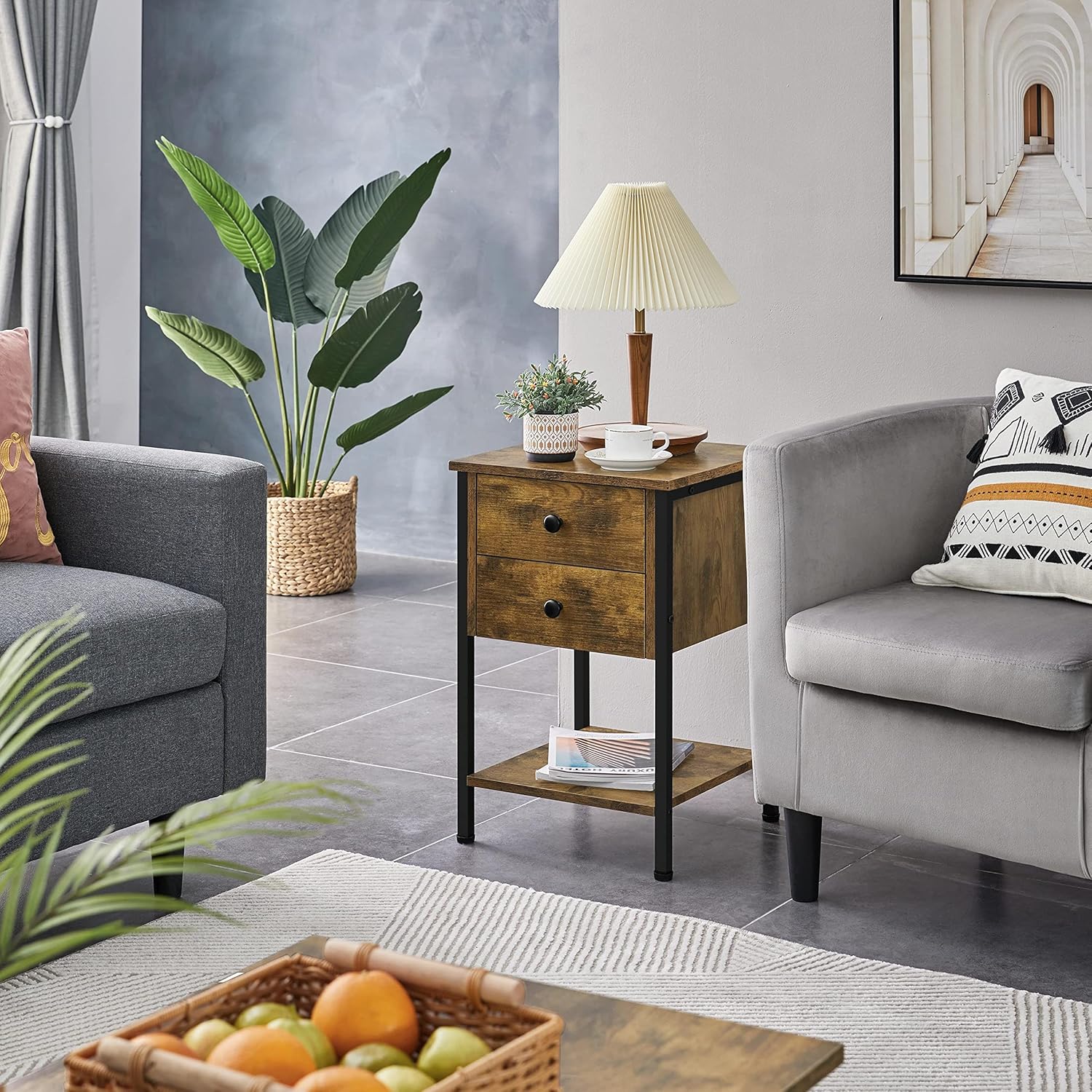 Buy Yaheetech Side Table Nightstand 2Drawer Industrial Vintage End