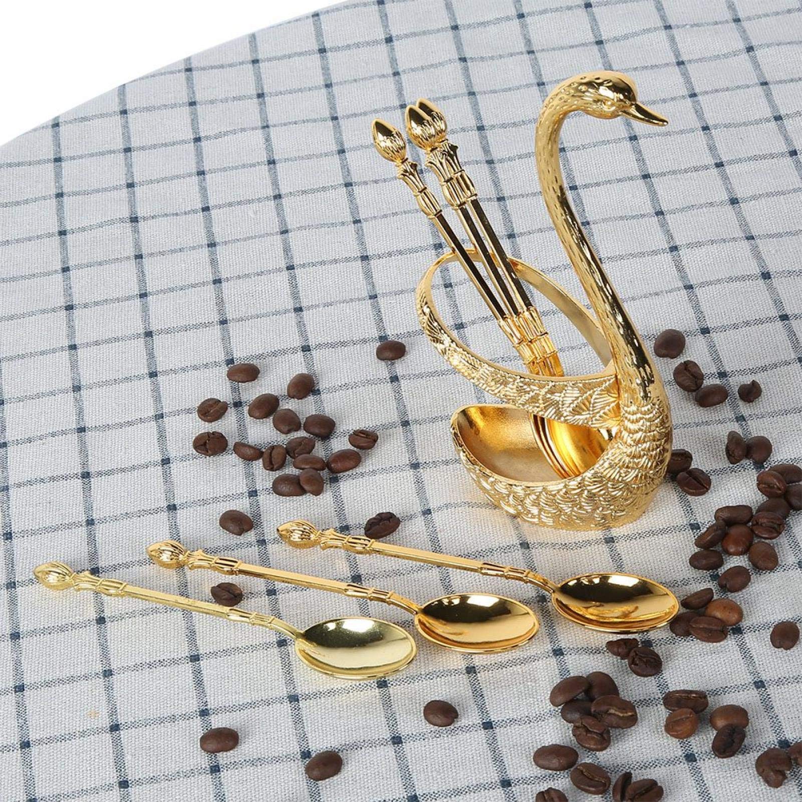 Kit de cuchara de comida portátil multifuncional de aleación de zinc con forma de cisne, moderno y duradero juego de cubiertos para cocina, cafés, restaurante (dorado)