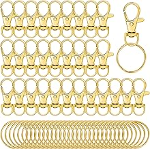 60 Stück Schlüsselanhänger Clip Haken Drehverschlüsse Lanyard Karabinerhaken mit geteilten Schlüsselringen (Golden)