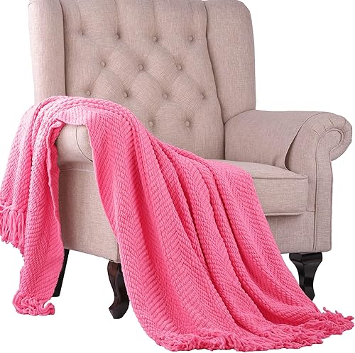 Miniatura 4 de Home Soft Things - Cobija de punto de tweed rosa de 50 x 60 pulgadas, color Camellia Rose, súper suave, acogedora, cálida, cómoda y transpirable,
