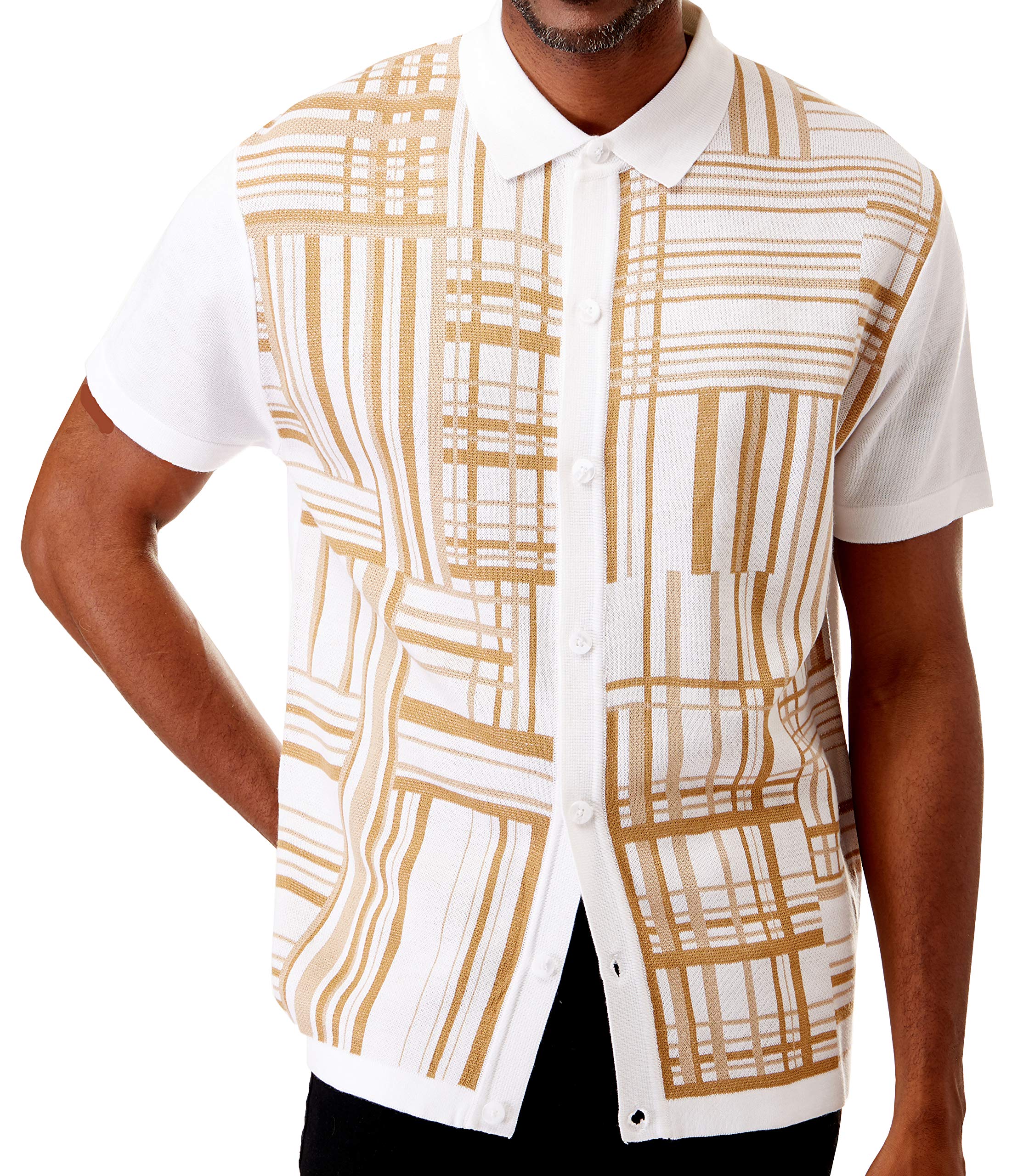 Men’s Short Sleeve Knit Sports Shirt - Modern Polo Vintage Classics: Plaid Mix