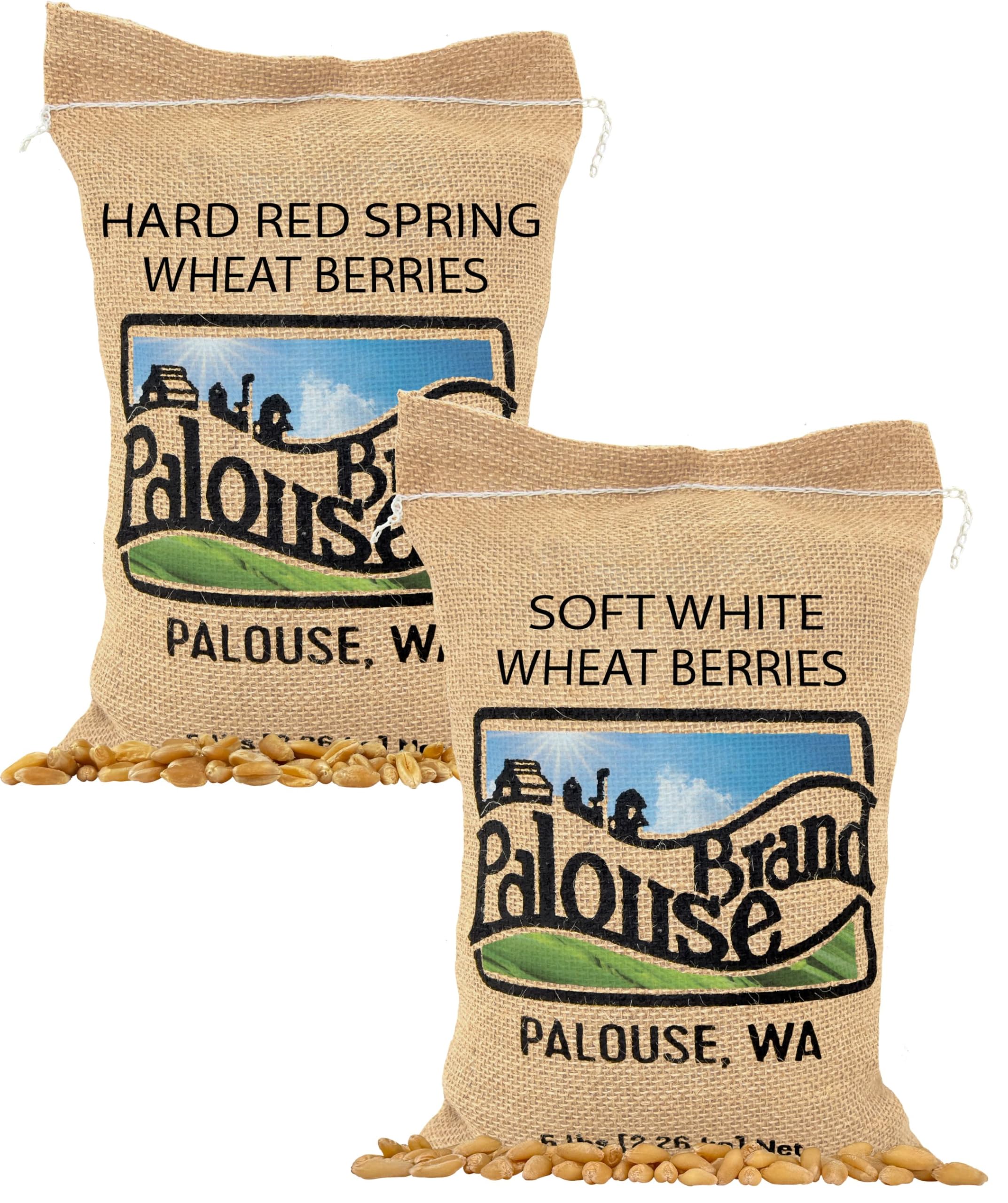 Palouse Brand Certified Glyphosate Residue Free Hard Red Spring and Soft White Wheat Pack | 2-5 LB Burlap Bags (10 LBS Total) | Washington Family Farmed | Non-GMO Project Verified |