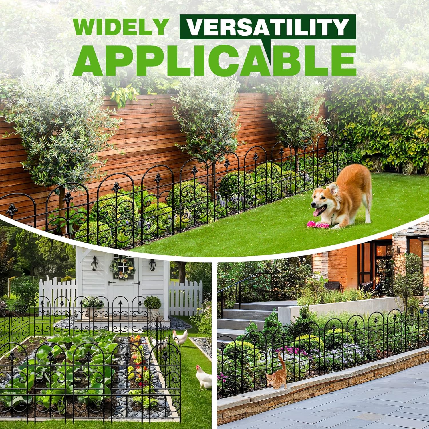 32in(H) x 10ft (L) Tall Decorative Metal Garden Fence Panels - 9 Pack Rustproof No Dig Fence Animal Barrier for Dogs, Outdoor Yard Fencing for Patio Flower Bed Garden & Landscape Border
