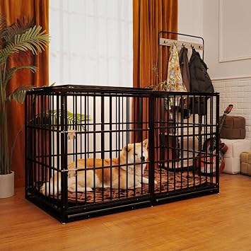 61" Extra Large Heavy Duty Dog Crate Metal Dog Kennels Cage with Mat and Trays for Large Dogs 60.75" L x 31.5" W x 36" H.