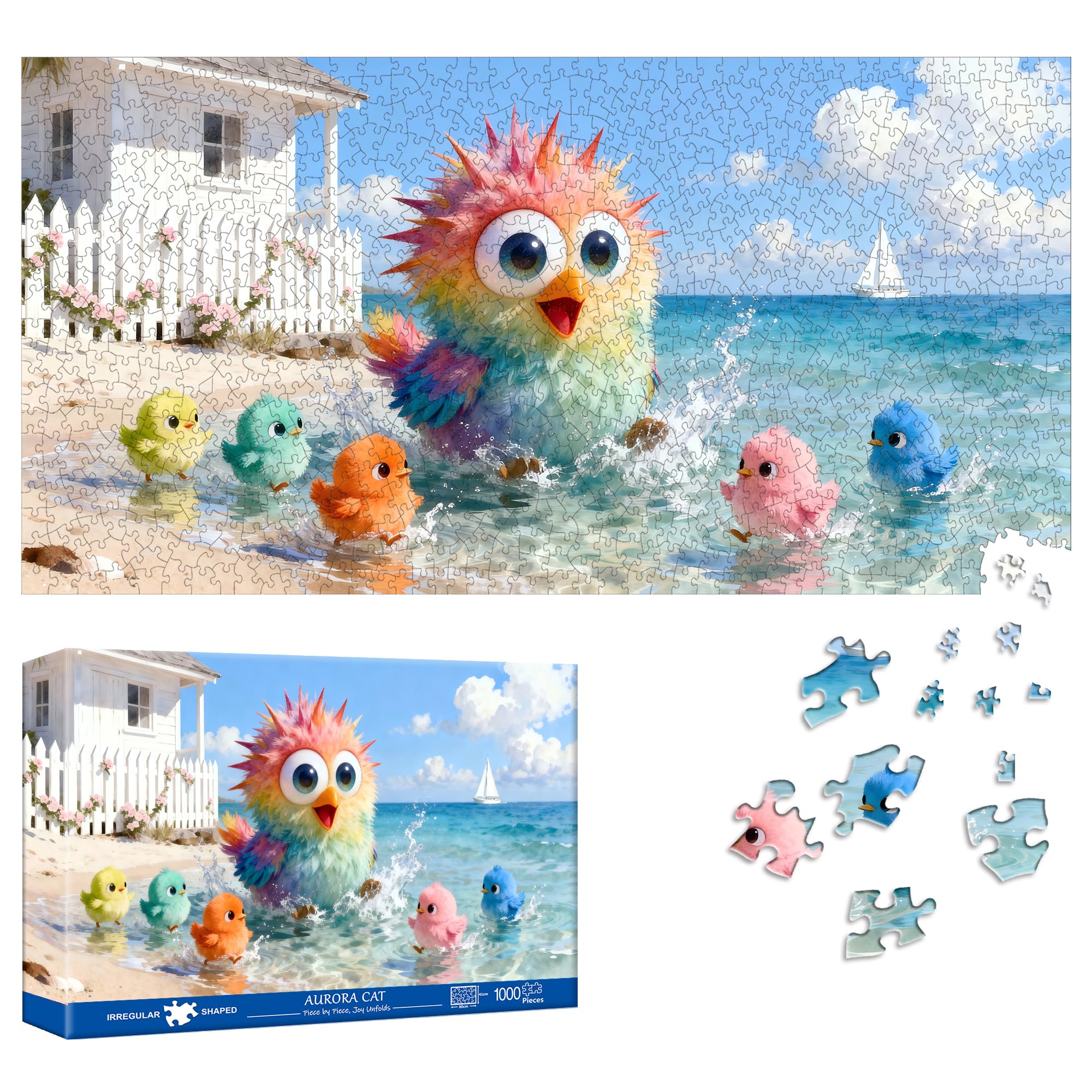 Reofrey Puzzles for Adults 1000 Pieces - OCEAN CHICK PARTY, Special Shape Jigsaw Puzzles, Challenging Impossible Puzzle, Fun Family Game & Unique Home Decor (16x31Inch / 41x80cm) Idea