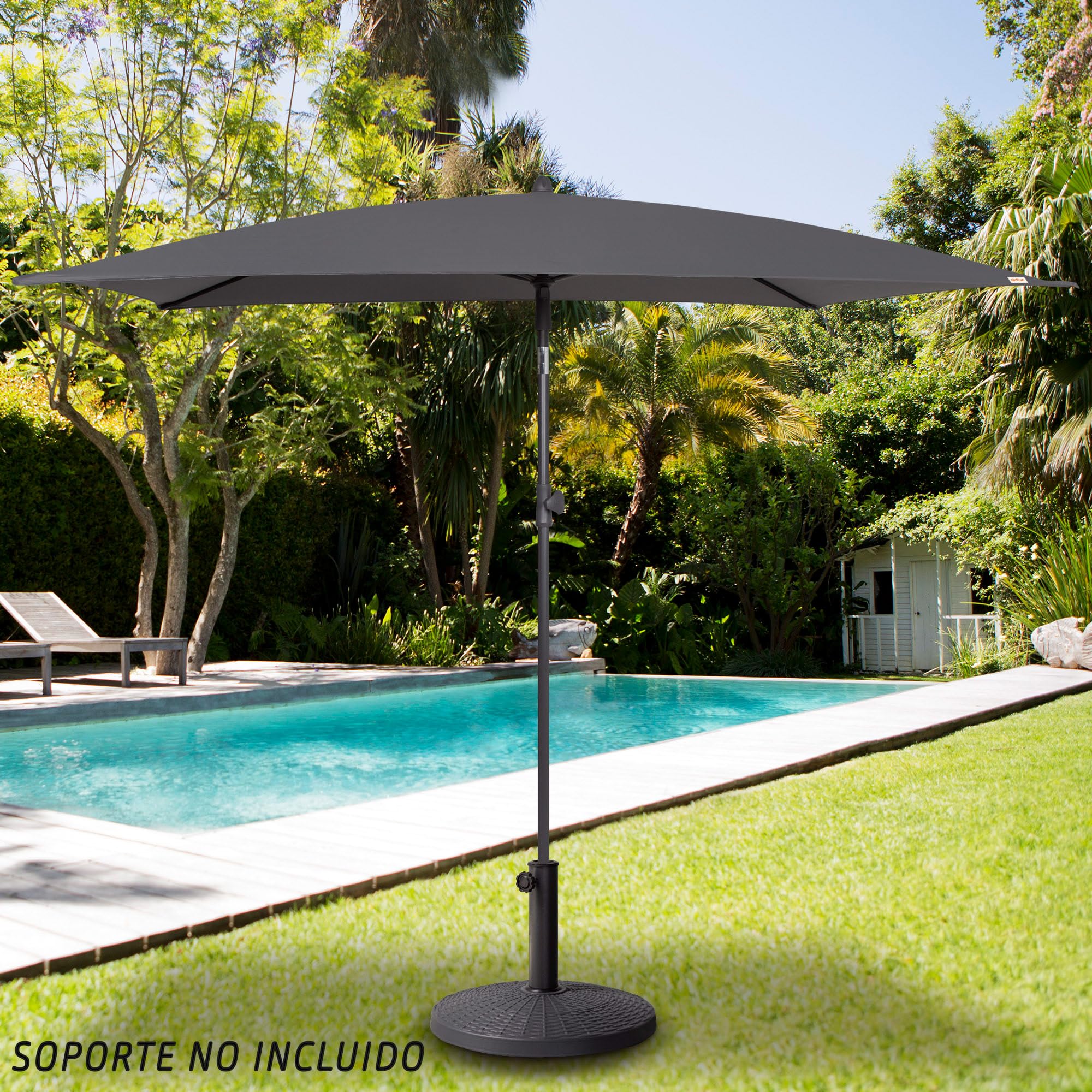 AKTIVE Sombrilla rectangular balcón, 200x125 cm, Color antracita, Protección UV30, Mástil acero, Tubo Ø28/32 mm, Inclinable y regulable en altura, Tejido poliéster, Sombrillas grandes (62350)