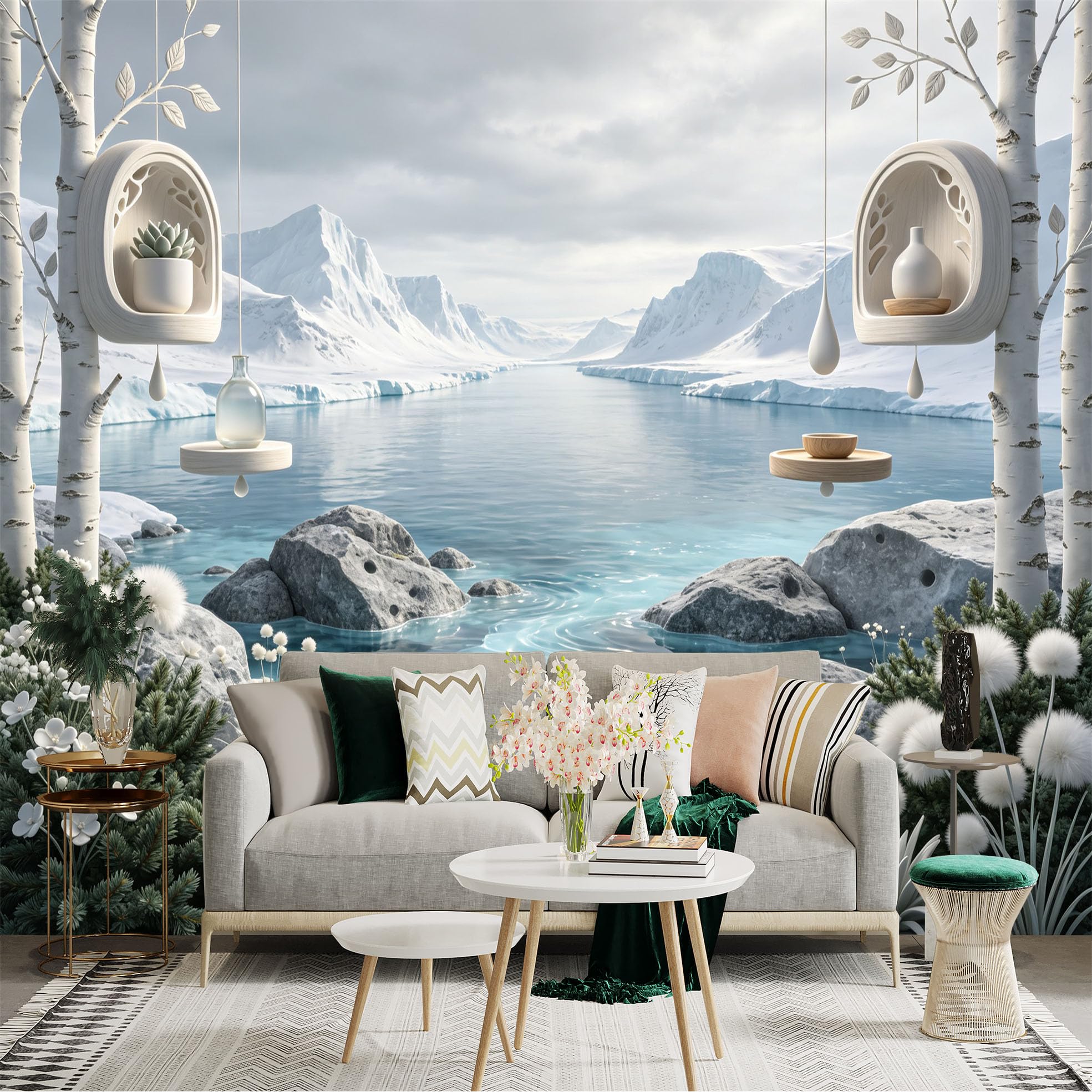 Lnzczhyre Bh260719769 Custom Size Wall Sticker Mural， Snowy Glacier Lake， Winter Mountain Landscape， Zen Home Decor， Arctic Scenery， For Wall Decoration， Peelandstick Wall Decals.