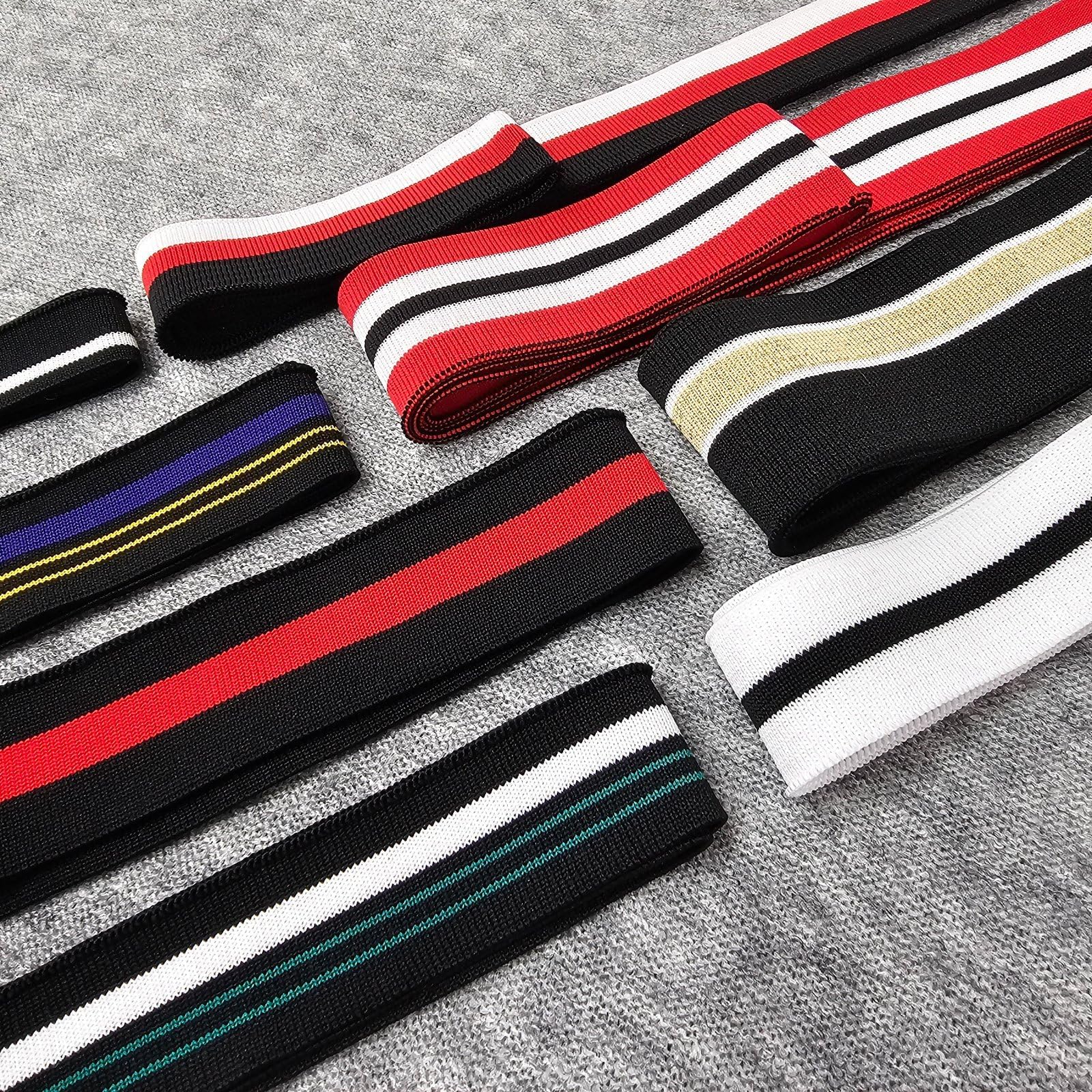 Knit Rib Cuff & Neck Trim Stretch Striped Ribbing, Revamp Old or for New Garments Cut and Sew,8 Styles, Sports Feel 100% Polyester Trimming, 1 Piece [N2. Black with Gold/Purple, Width 3cms]
