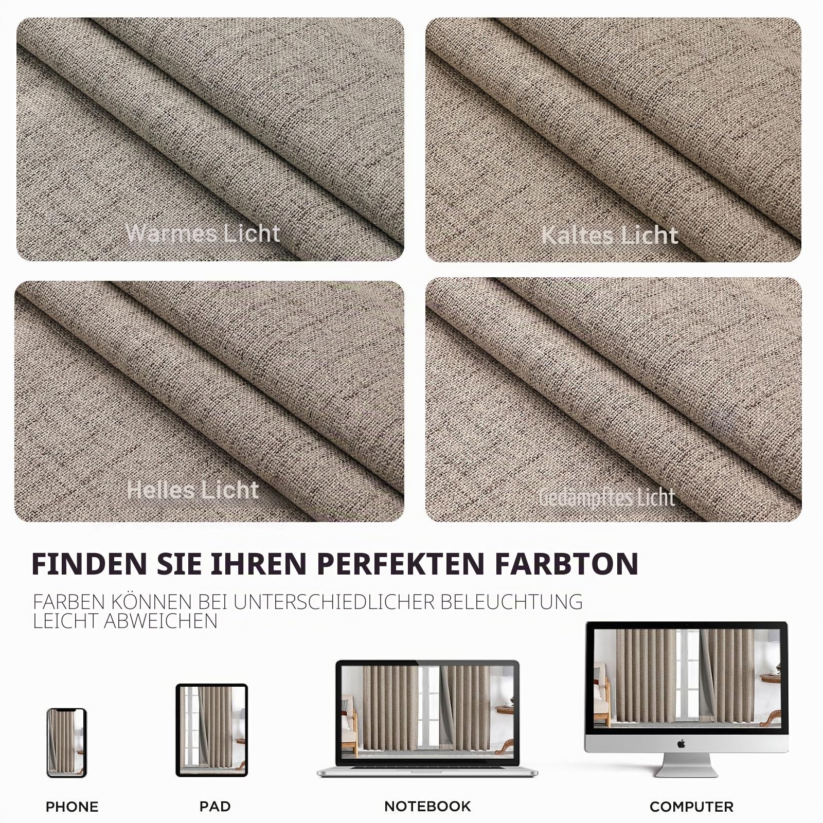 Joydeco 100% Verdunkelungsvorhänge aus Leinen, 2 Paneele, Thermovorhang für Schlaf- & Wohnzimmer, Blickdicht, mit Rückenschlaufen & Stangentasche (132 cm B x 244 cm L, Leinen)