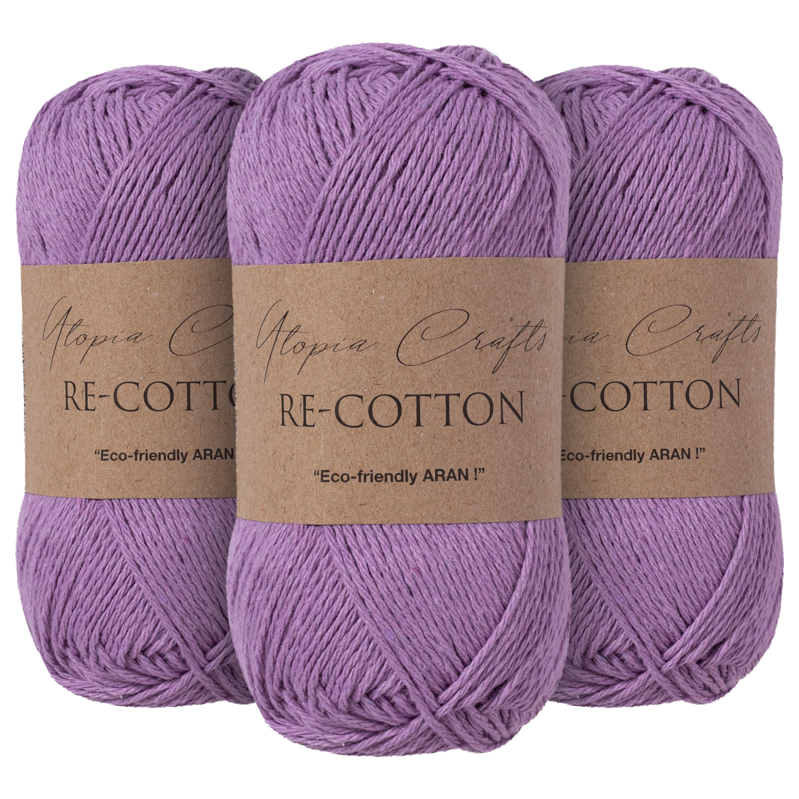 Utopia Crafts Re-Cotton Knitting Yarn 3X 100g (Viola Purple)