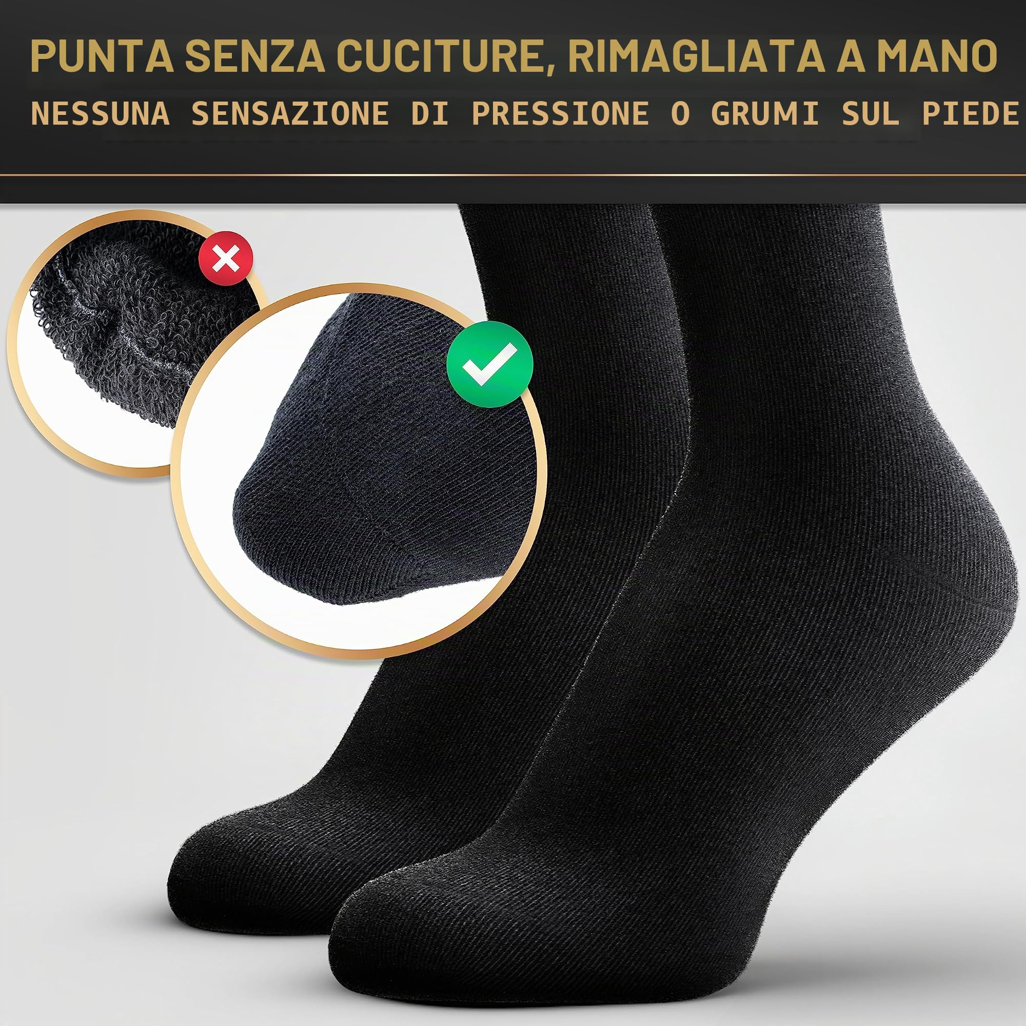 Heldenwerk Confezione da 12 calzini uomo in cotone traspirante senza cuciture d'affari abito 8 neri 2 grigi blu