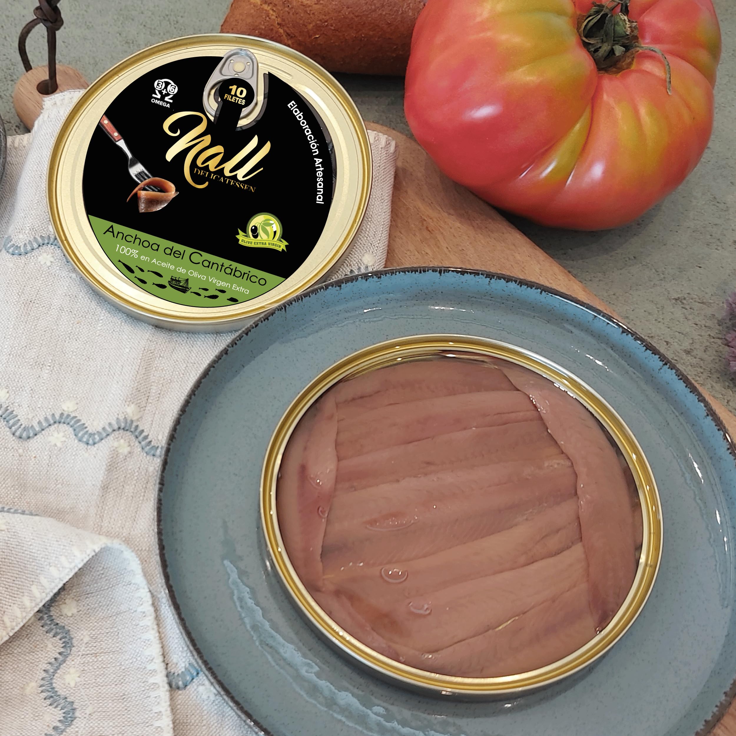 NALL DELICATESSEN Anchoas del Cantábrico XXL 000 | Elaboración Artesanal en 100% Aceite de Oliva Virgen Extra | 10 Filetes/lata (1 Lata)