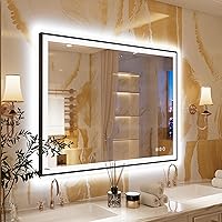 Vista 70 de 88x38 Large Light Bathroom Mirror - Backlit and Front Lighted LED Wall-Mounted Vanity Mirror Modern Rectangle Black Mirror, Dimmable, Anti-Fog