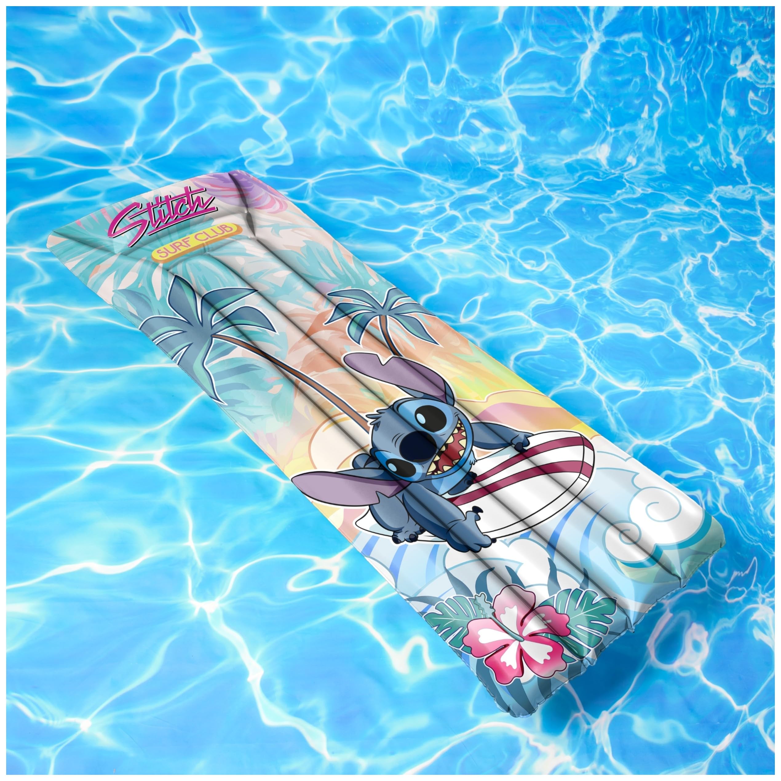 Swimways Stitch Suntanner - Flotador inflable para piscina y juguetes de piscina para niños, accesorios de piscina y artículos esenciales de playa para adolescentes de 14 años en adelante