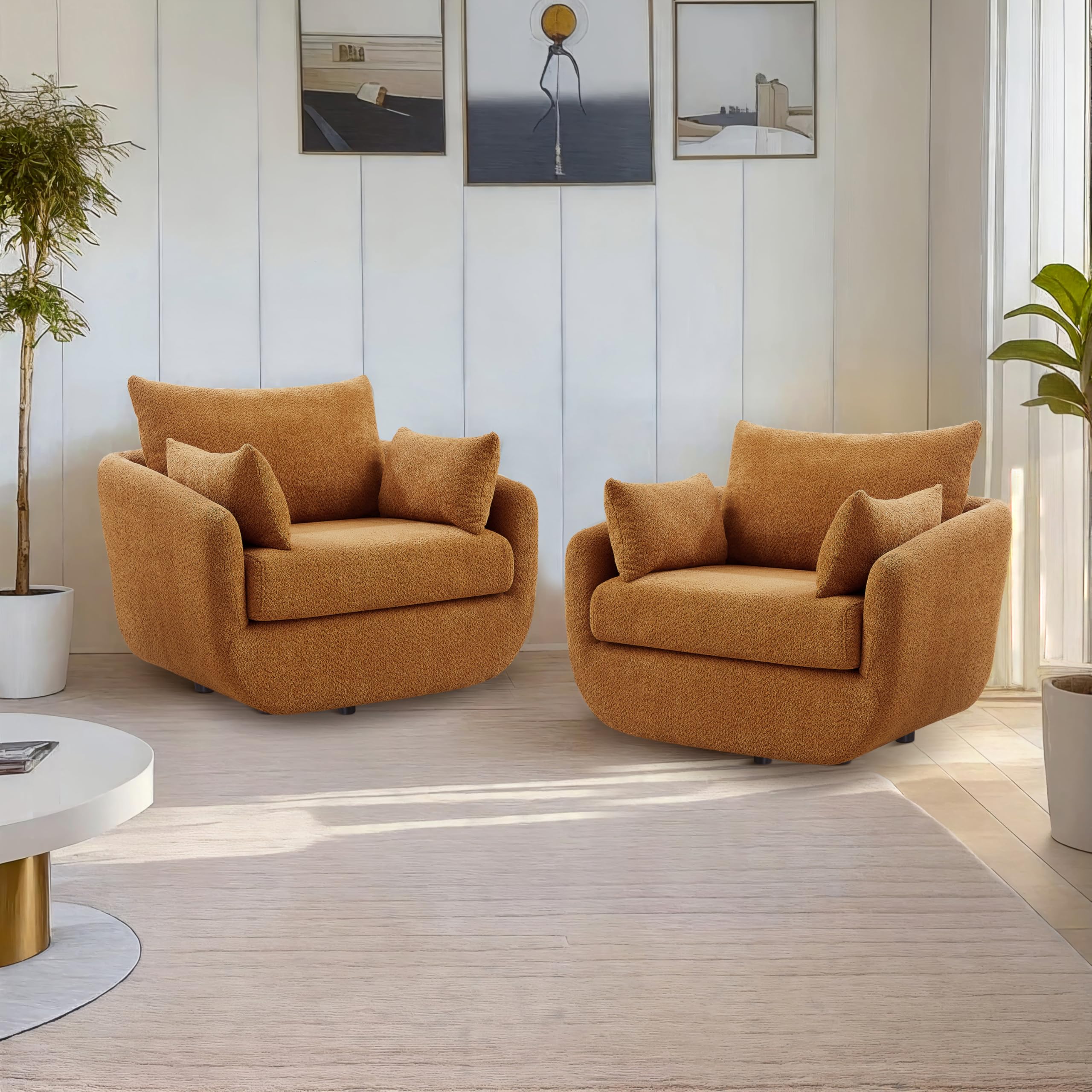 UNUQLIVCO 360 Swivel Accent Armchair Set of 2 in Curry