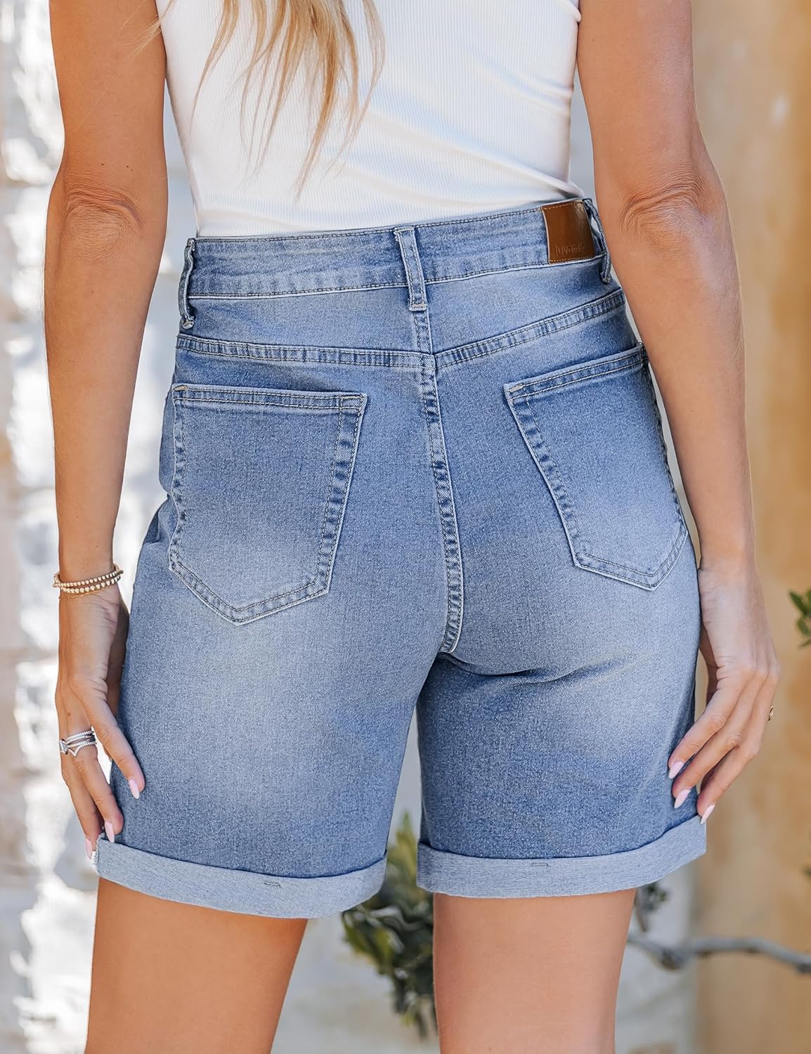 luvamia Jean Shorts for Women High Waisted Trendy Causal Summer Fold Hem Stretchy Long Denim Shorts 7 Inch Inseam - Image 2