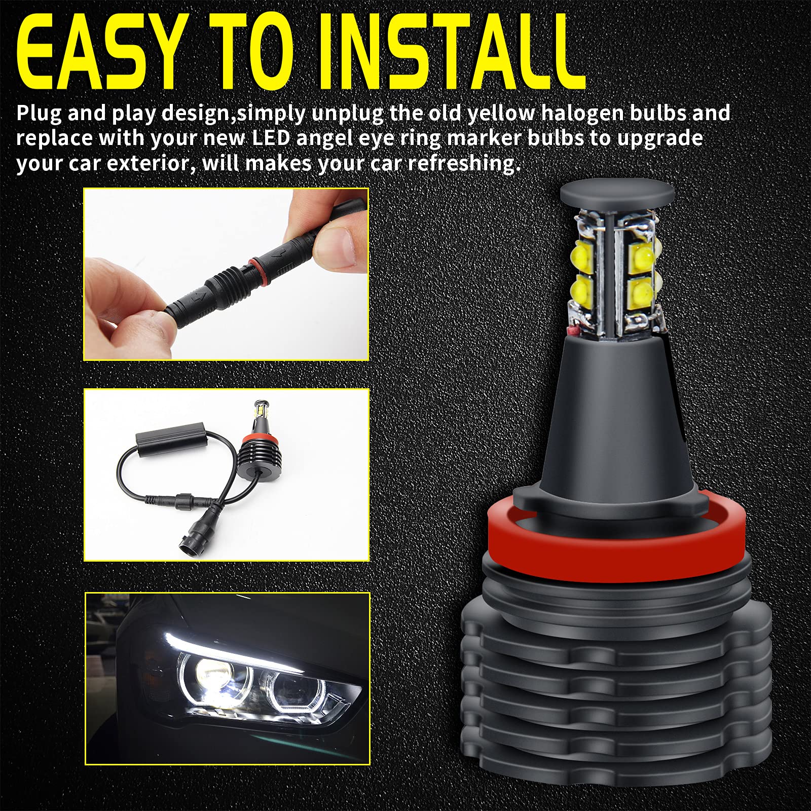 OPP ULITE Ampoule yeux d'angle de voiture H8 40W yeux d'ange phare Halo anneau LED ampoules de marqueur Canbus sans erreur blanc xénon pour E92 E87 E82 E90 E93 E70 E71 (2 pièces)
