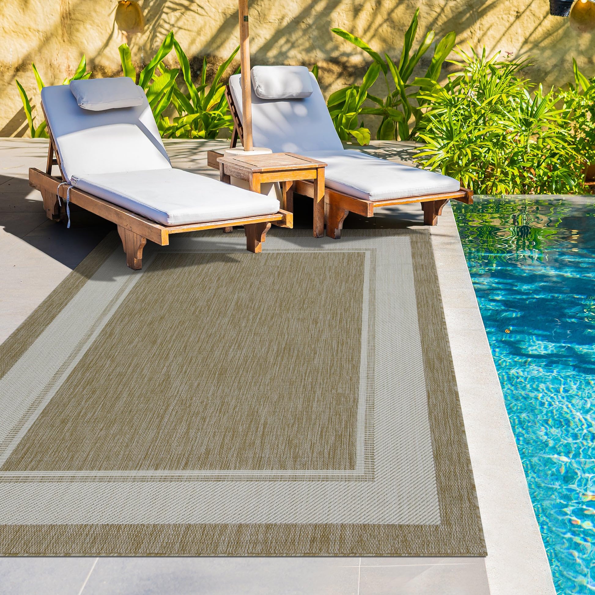 HomeArt Outdoor Rugs | Easy-Cleaning Indoor & Outdoor Area Rugs for Porch, Deck, Balcony, Garden, Picnic, Kitchen, Hallway | UV & Weather-Resistant Large Patio Rug Mats | Anthracite Cream 200 x 290 cm — view 440