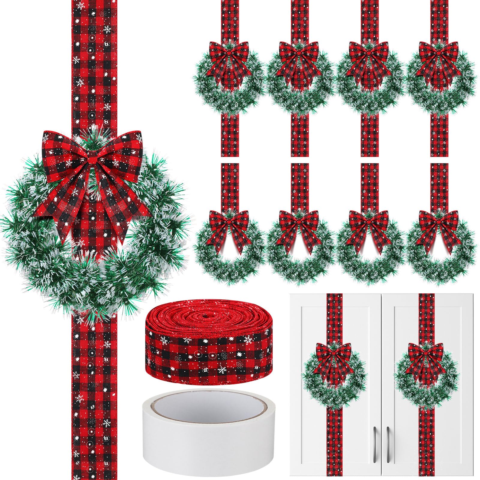 Mini couronnes de Noël de 20,1 cm et ruban rouge pour fenêtres haut de gamme